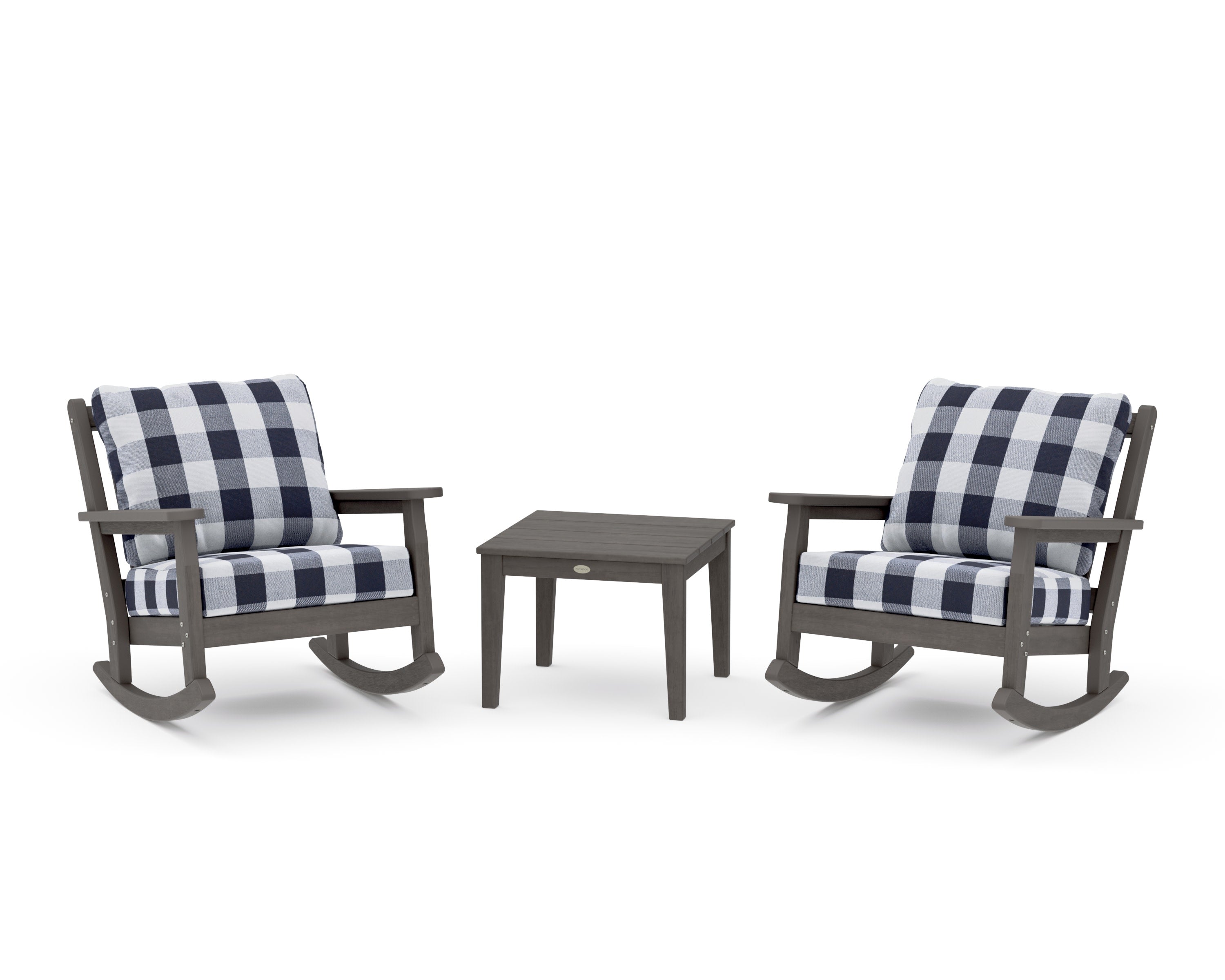 Chippendale 3-Piece Deep Seating Rocker Set in Driftwood / Buffalo Plaid Navy