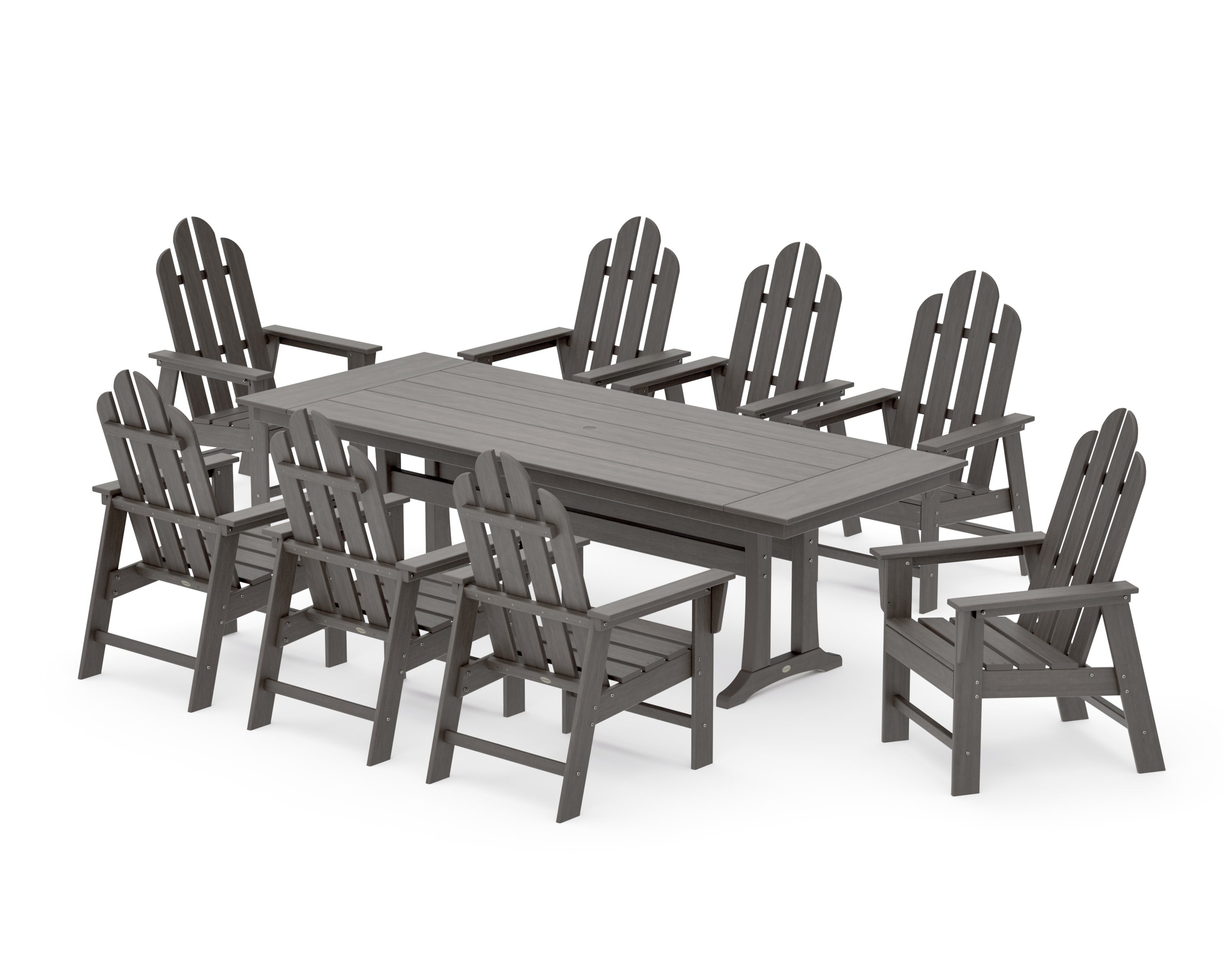 Long Island 9-Piece Farmhouse Dining Set with Trestle Legs in Driftwood