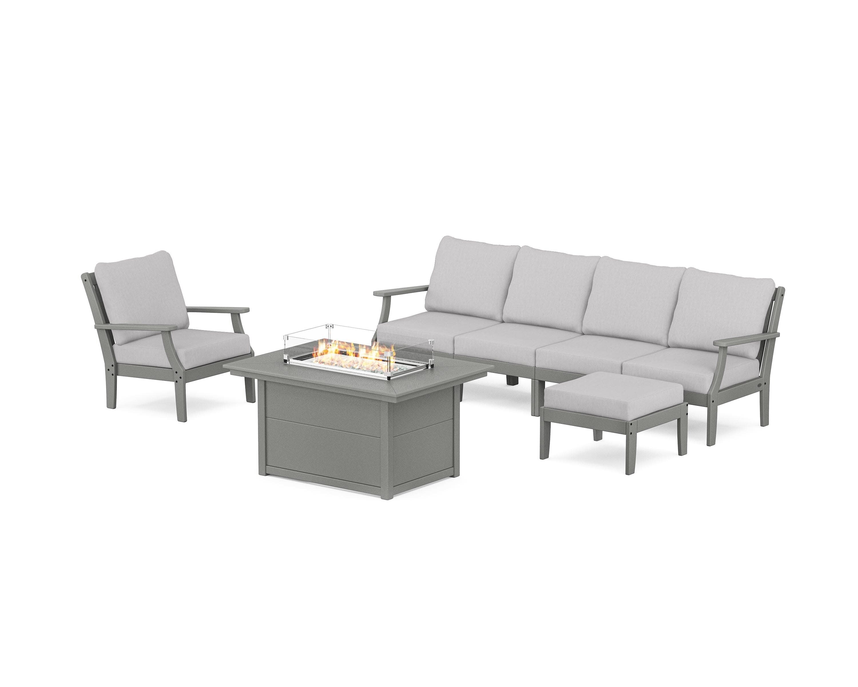 Braxton Sectional Lounge and Fire Pit Set in Slate Grey / Granite