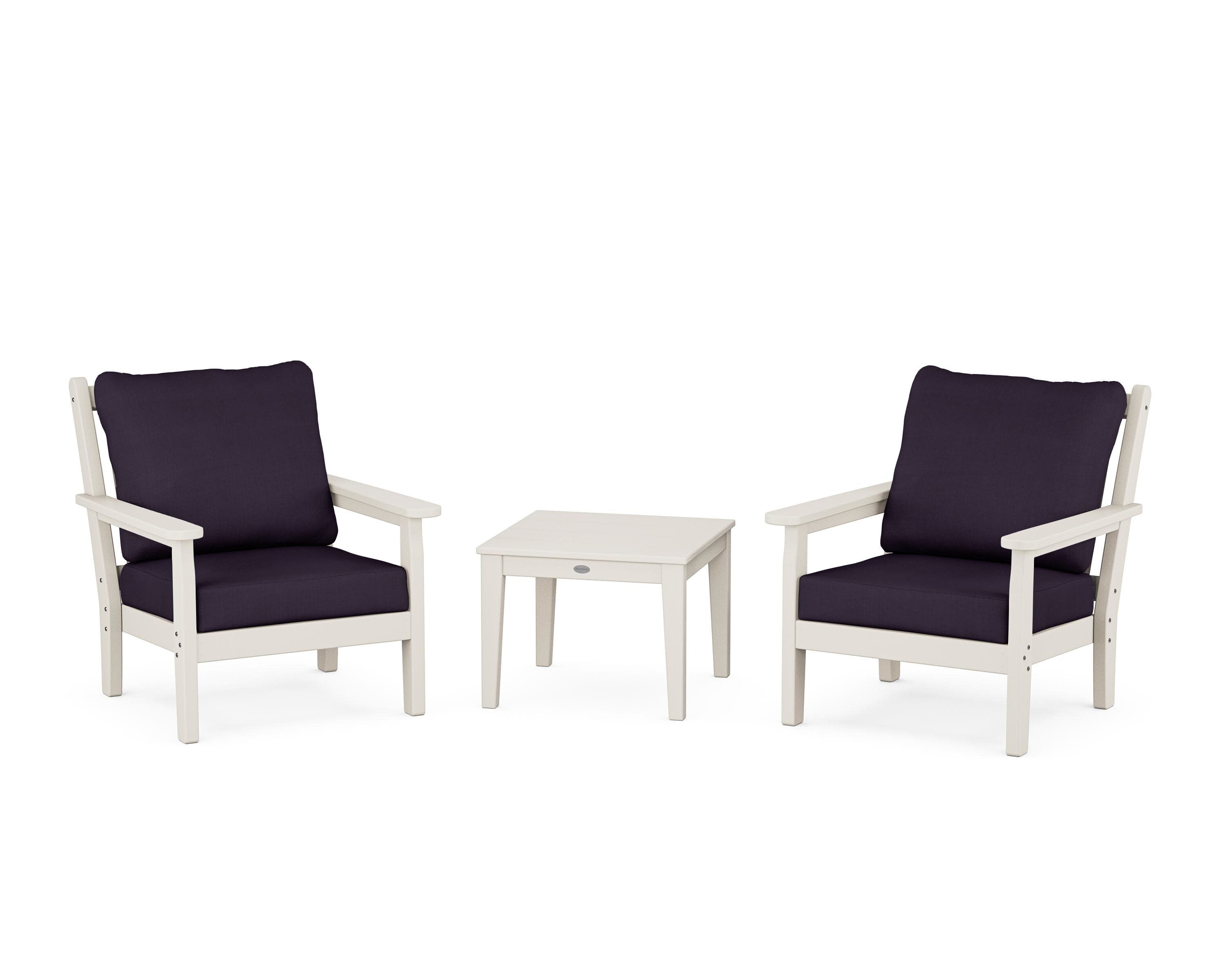 Chippendale 3-Piece Deep Seating Set in Sand / Navy Linen