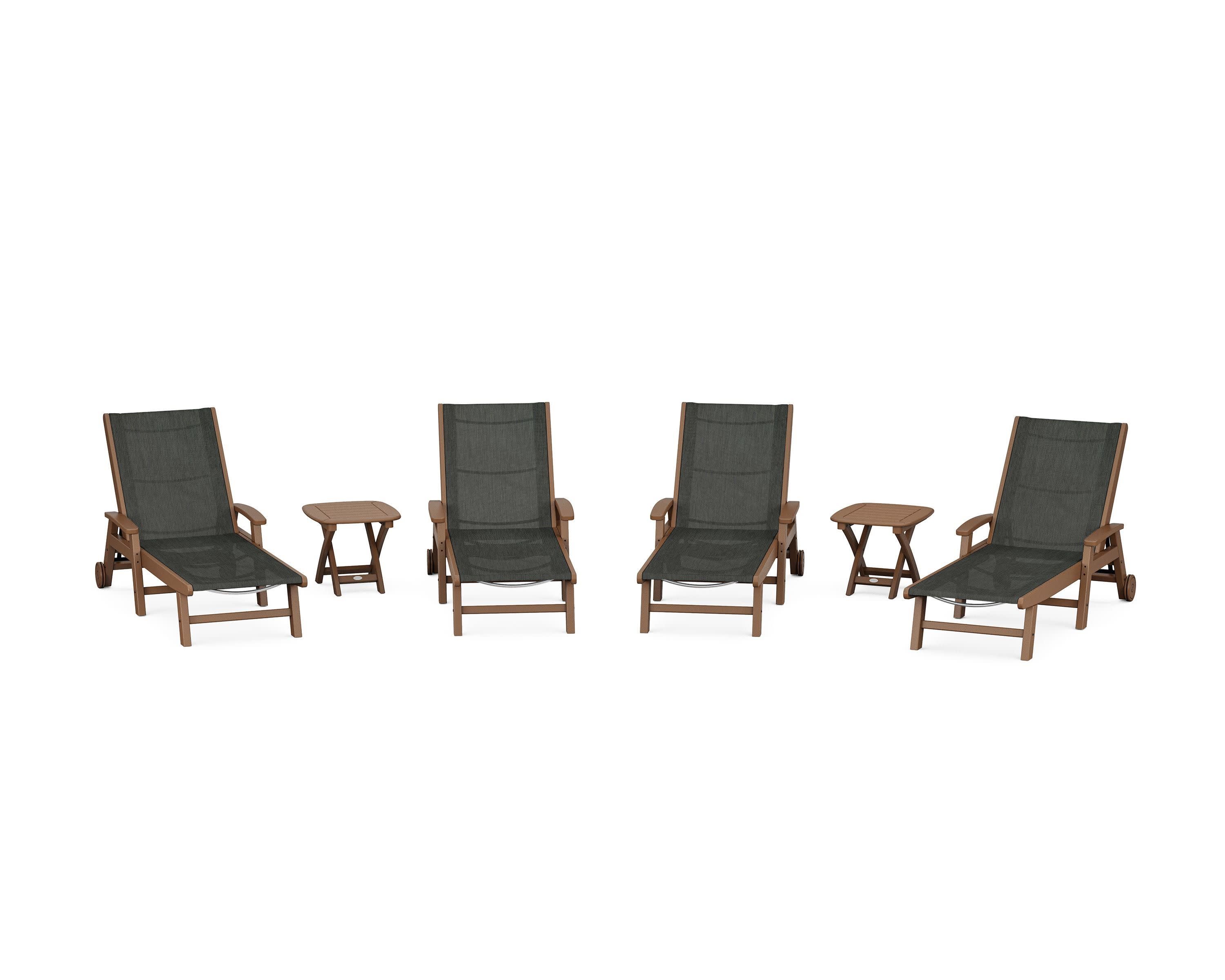 Coastal Chaise 6-Piece Set with Wheels in Teak / Ember Sling