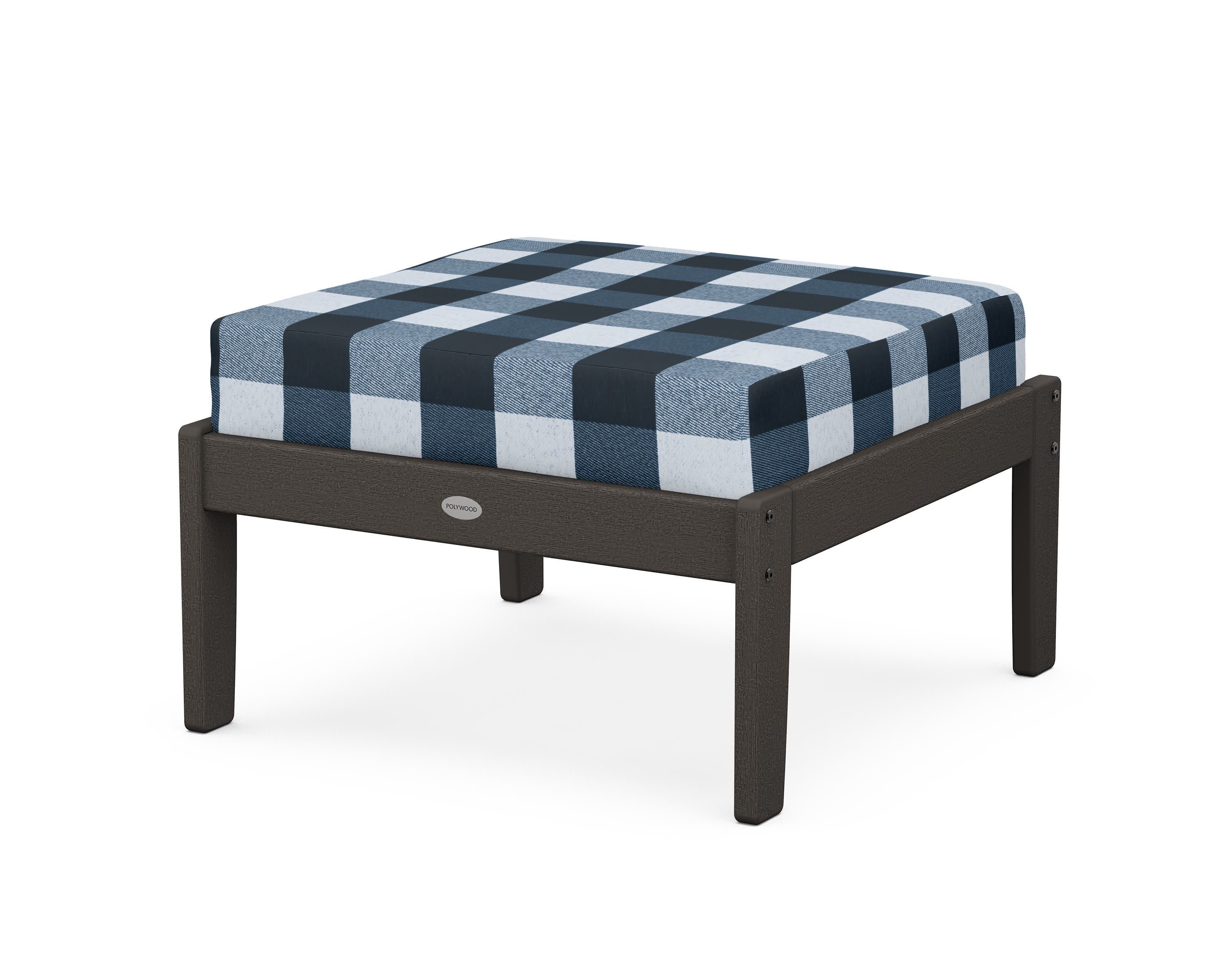 Braxton Deep Seating Ottoman in Vintage Coffee / Buffalo Plaid Marine Indigo