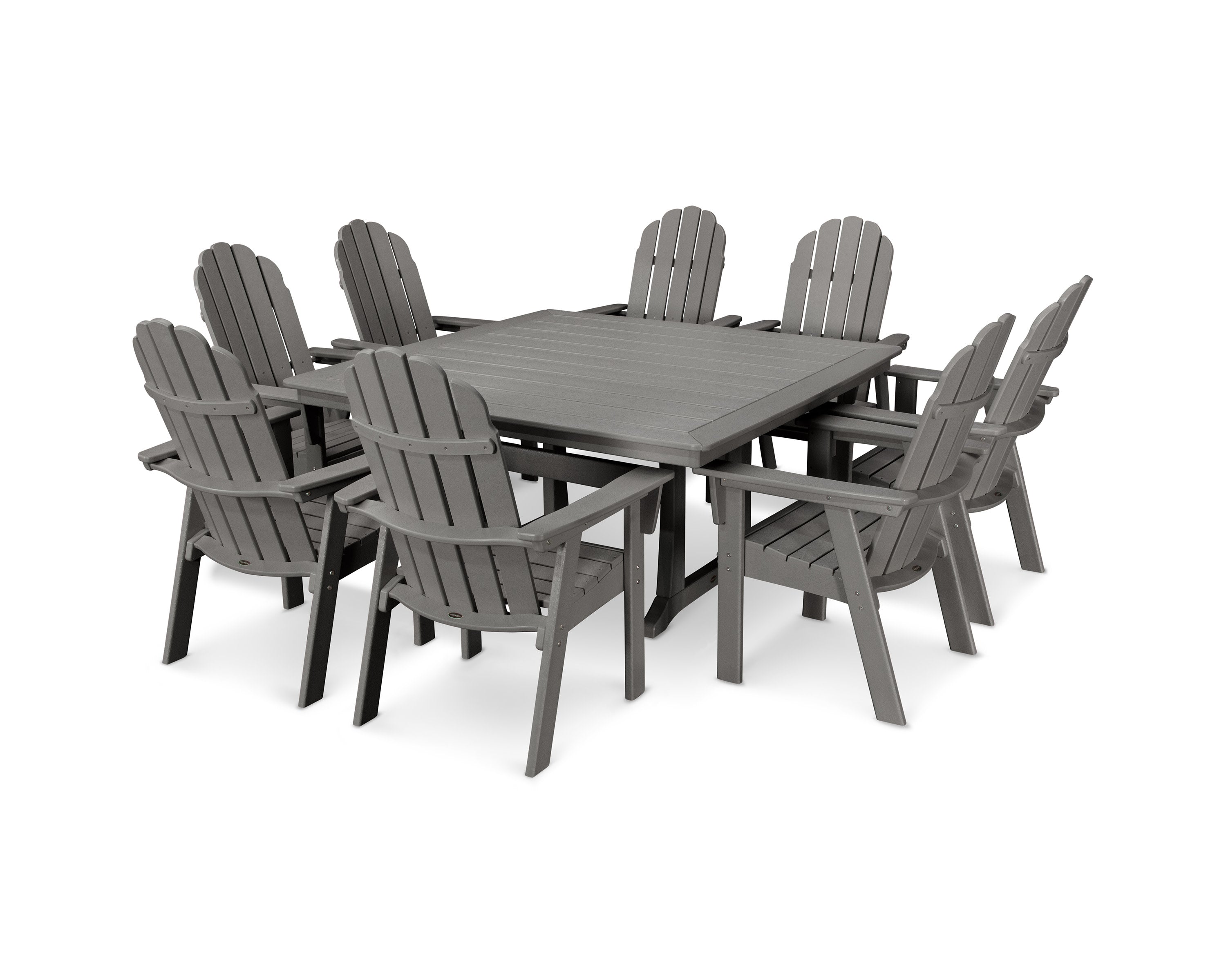 Vineyard Curveback Adirondack 9-Piece Nautical Trestle Dining Set in Slate Grey