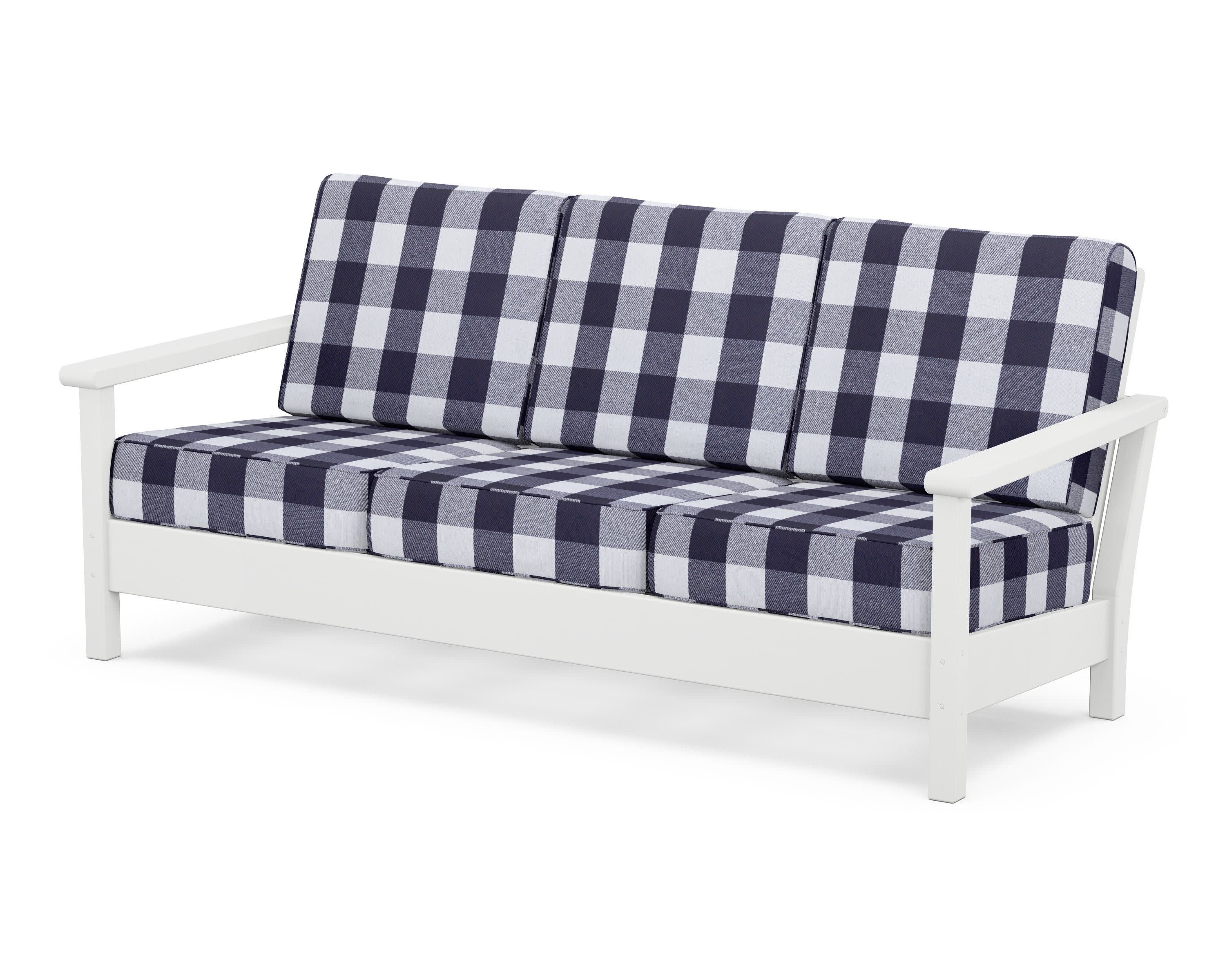 Harbour Deep Seating Sofa in White / Buffalo Plaid Navy