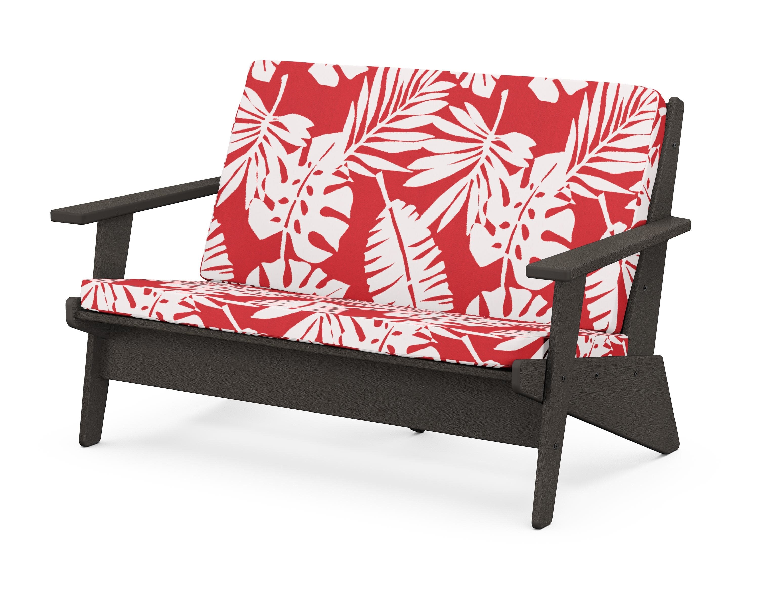 Riviera Modern Lounge Loveseat in Vintage Coffee / Leaf Crimson