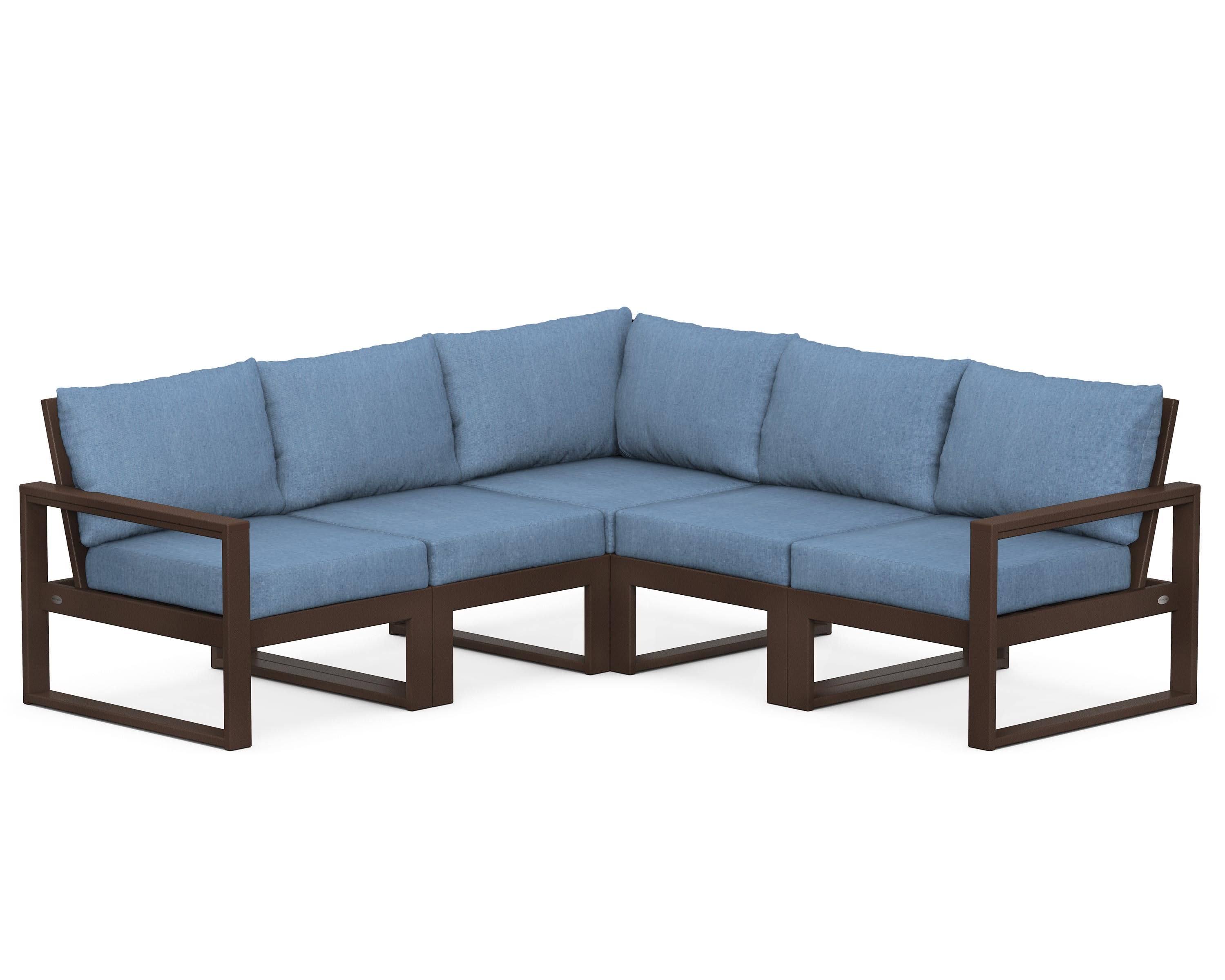 EDGE 5-Piece Modular Deep Seating Set in Mahogany / Sky Blue