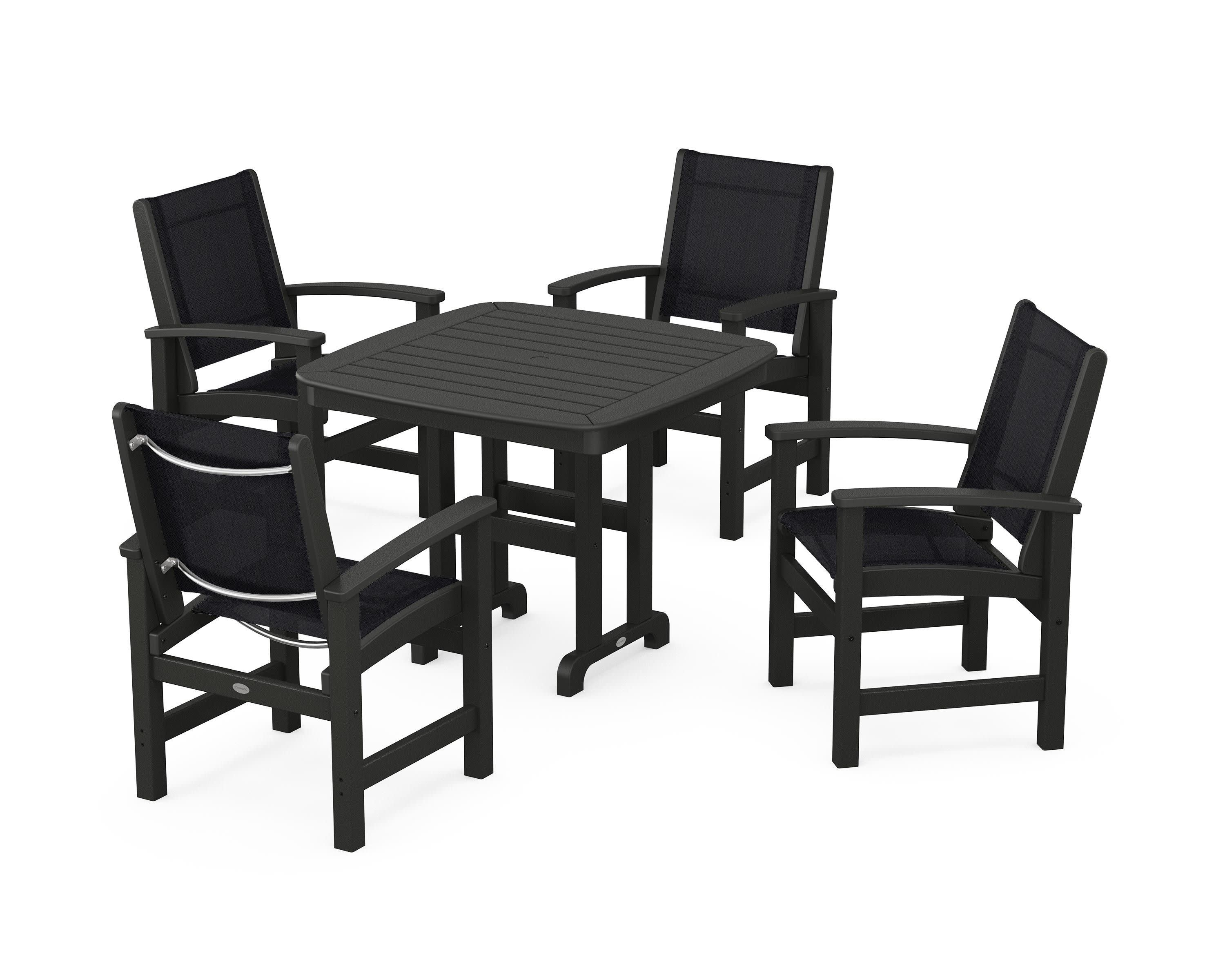 Coastal 5-Piece Dining Set in Black / Black Sling