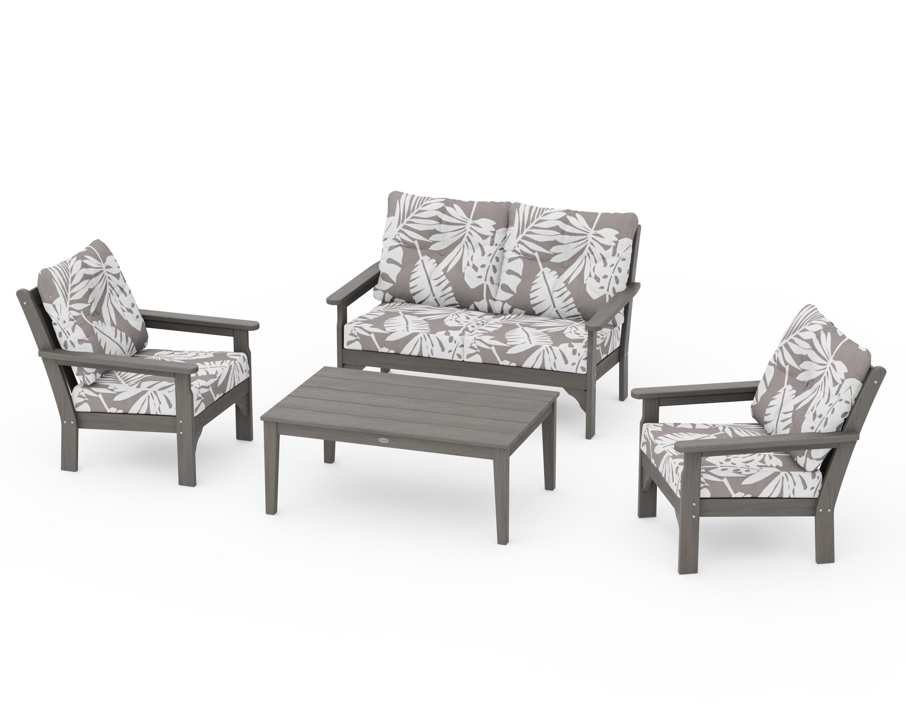 Vineyard 4-Piece Deep Seating Set in Driftwood / Leaf Grey Mist