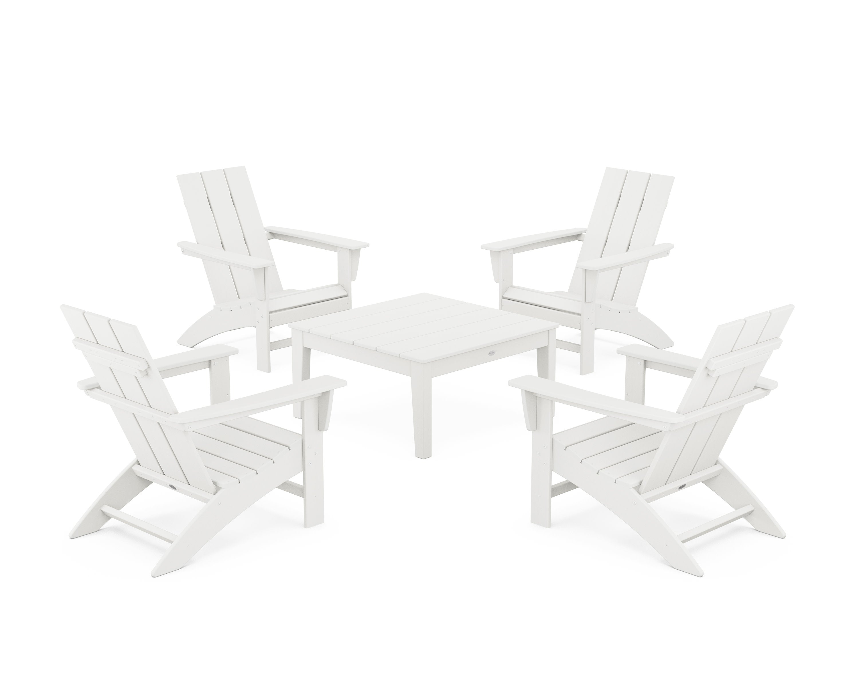 5-Piece Modern Adirondack Chair Conversation Set with 36" Conversation Table in Vintage White