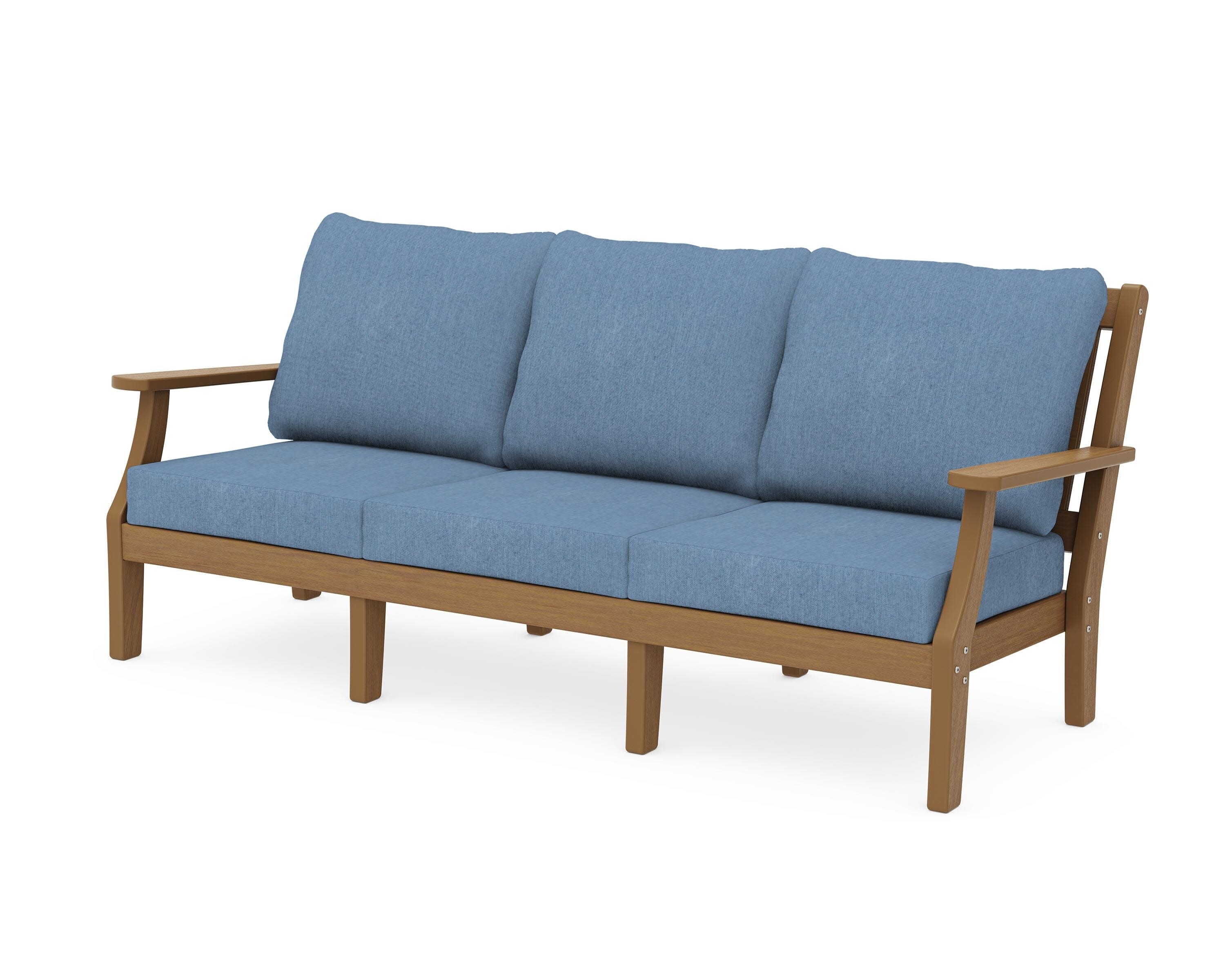 Chinoiserie Deep Seating Sofa in Natural / Sky Blue