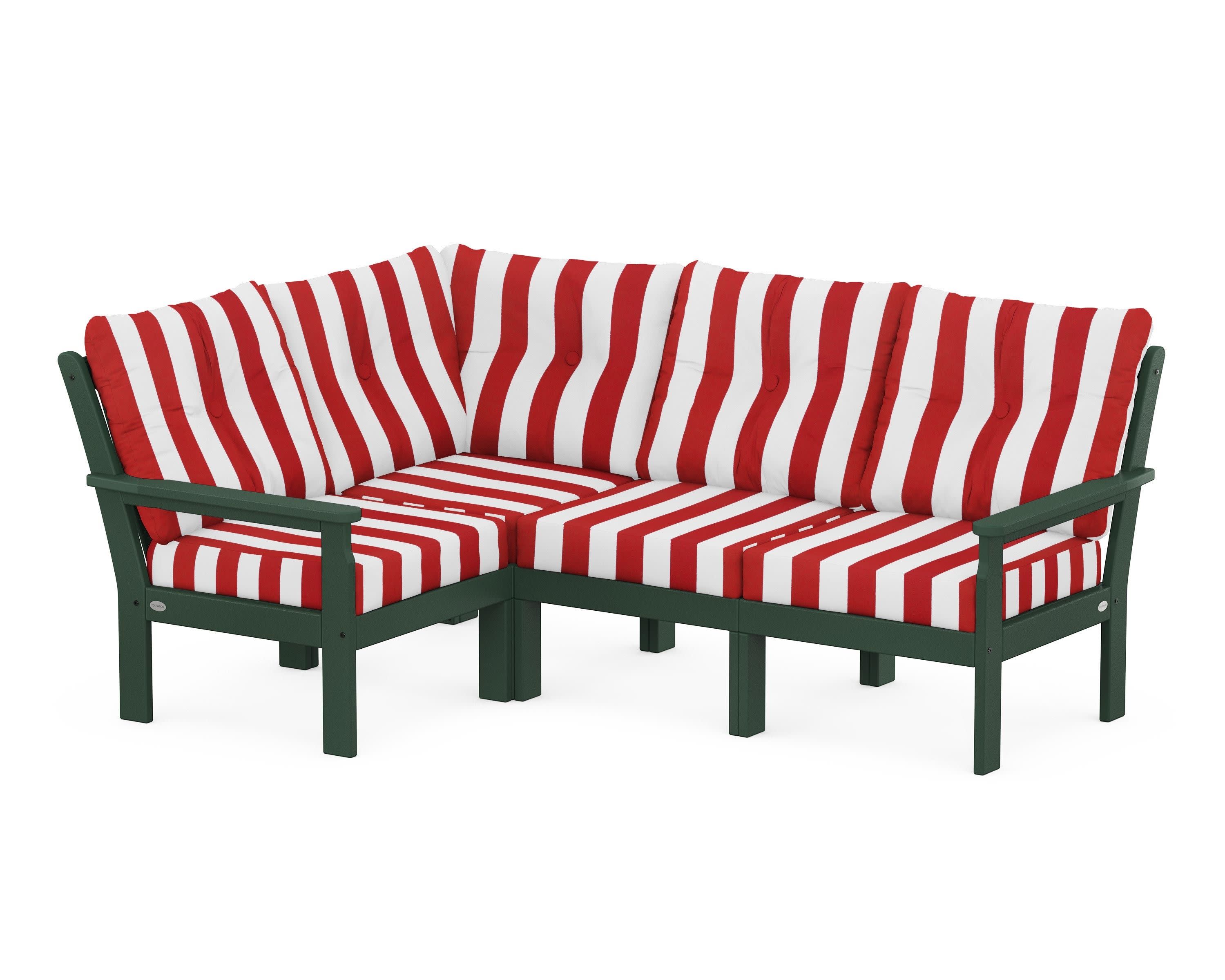 Vineyard 4-Piece Sectional in Green / Cabana Stripe Crimson