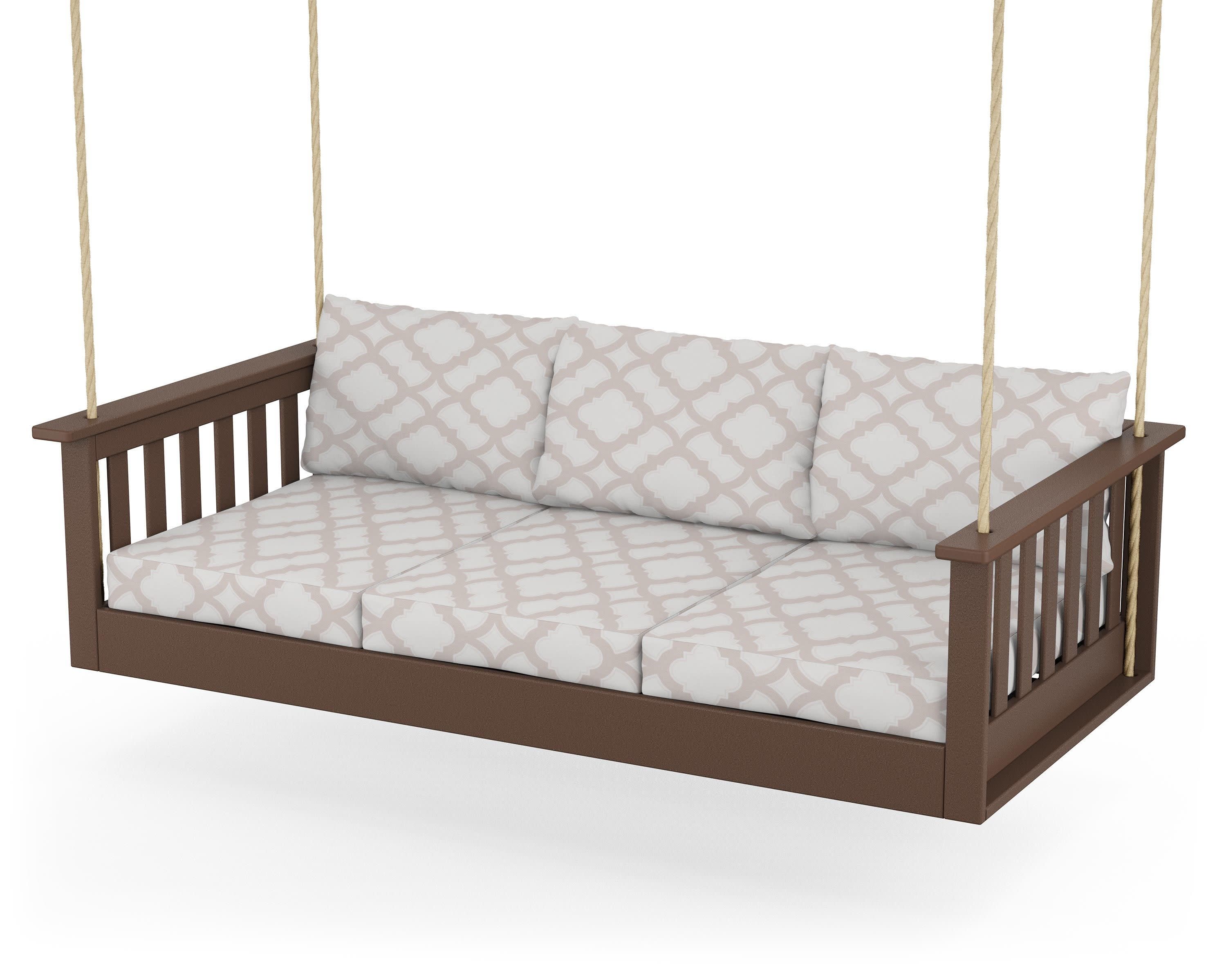 Vineyard Daybed Swing in Mahogany / Trellis Dune Burlap