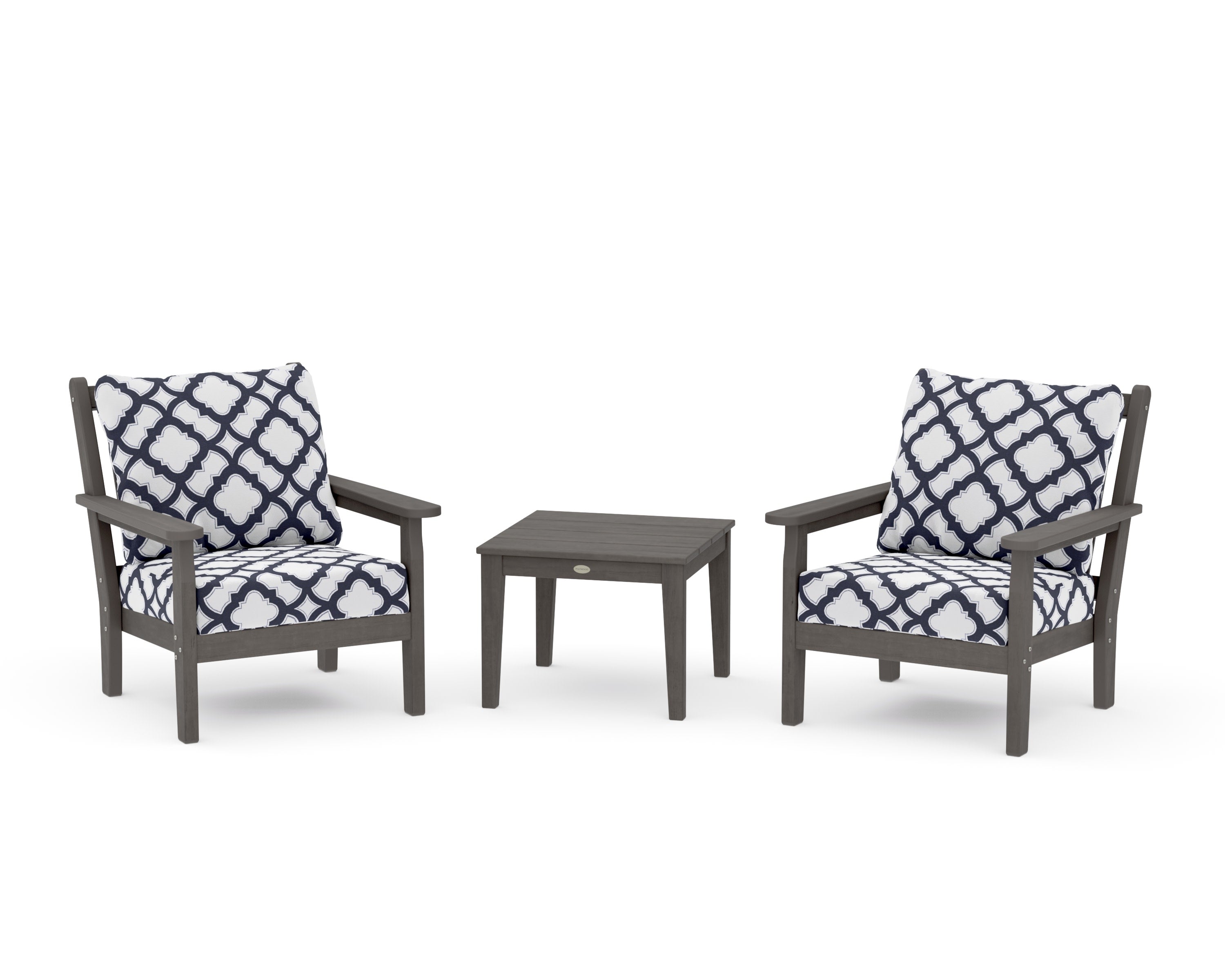 Chippendale 3-Piece Deep Seating Set in Driftwood / Trellis Navy