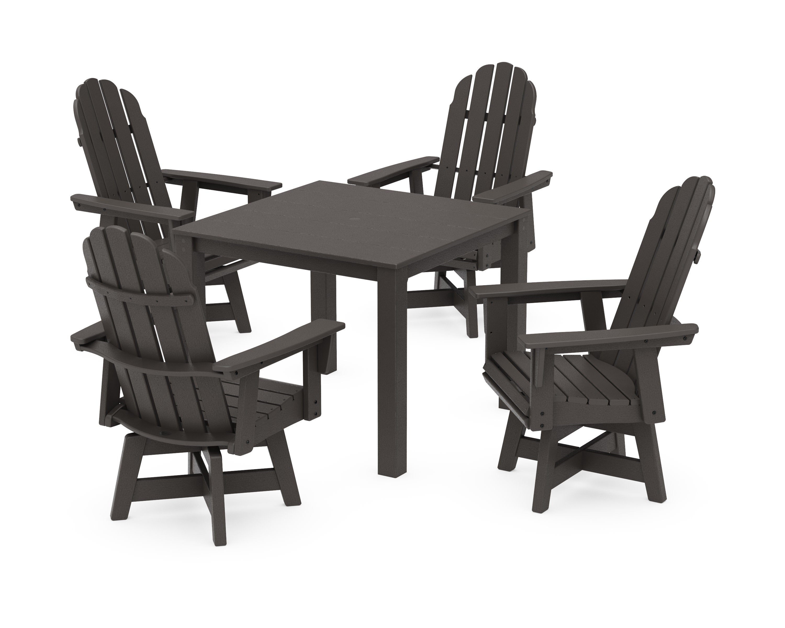 Vineyard Curveback Adirondack 5-Piece Parsons Swivel Dining Set in Vintage Coffee
