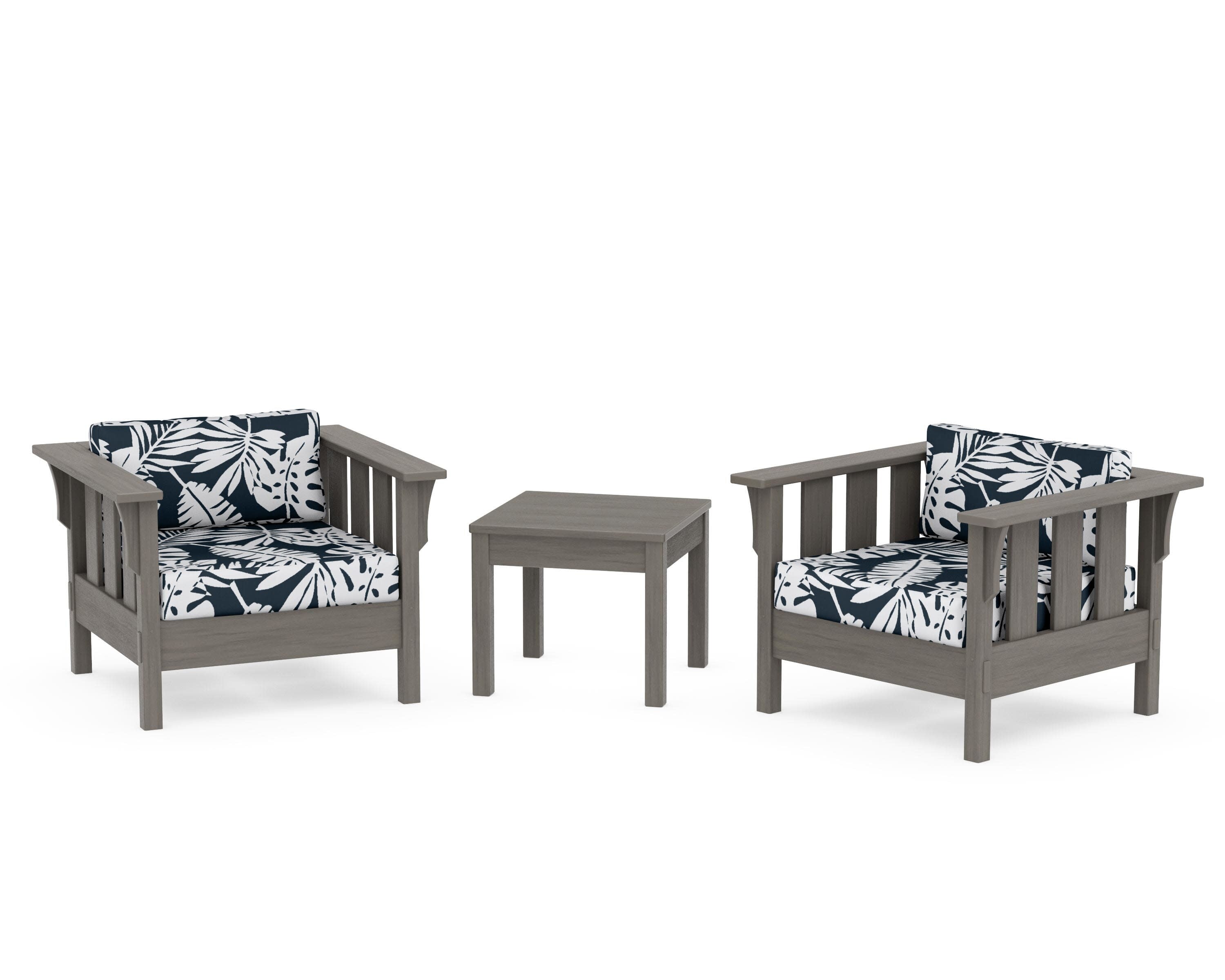 Acadia 3-Piece Deep Seating Set in Driftwood / Leaf Marine Indigo