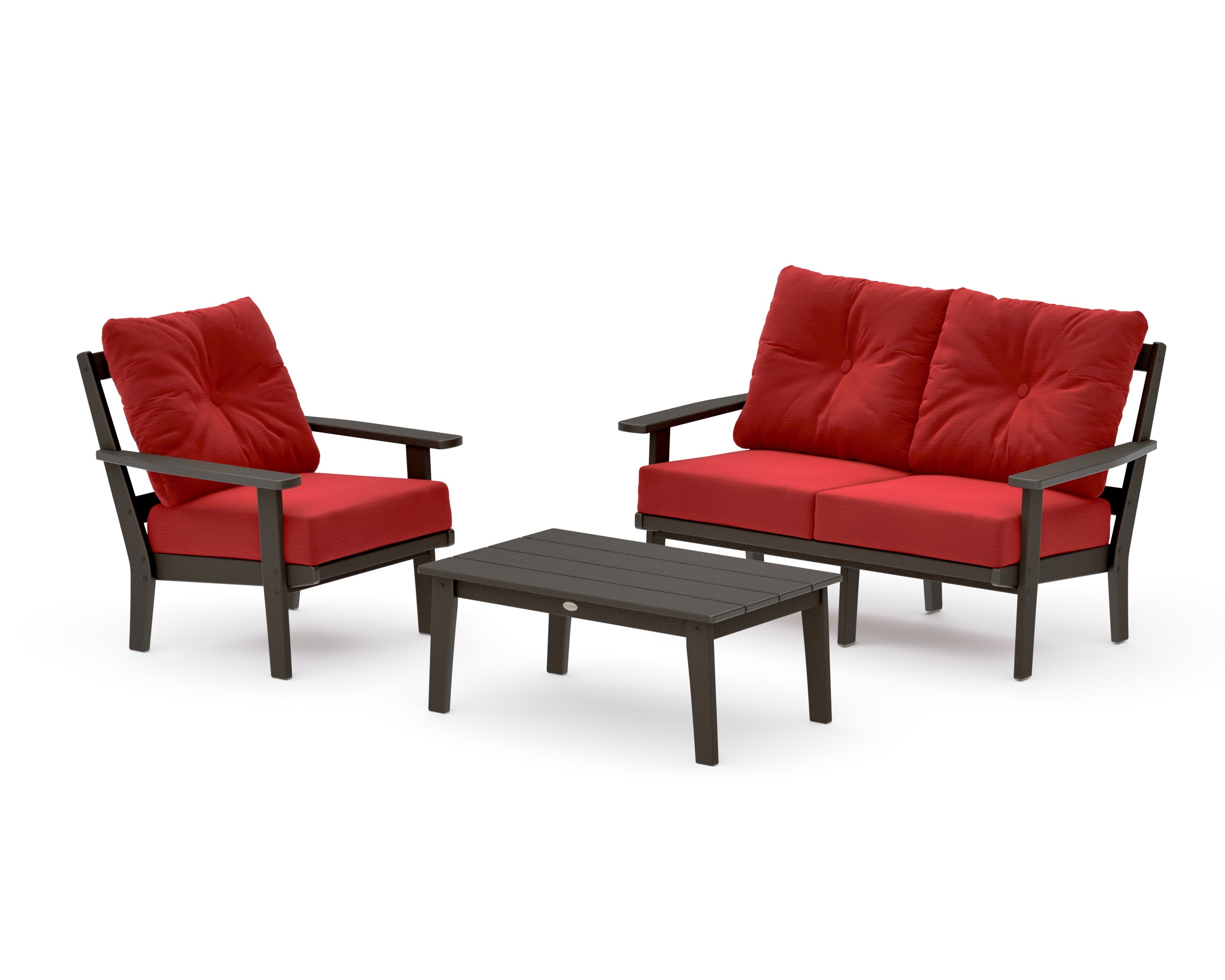 Prairie 3-Piece Deep Seating Set with Loveseat in Vintage Coffee / Crimson Linen