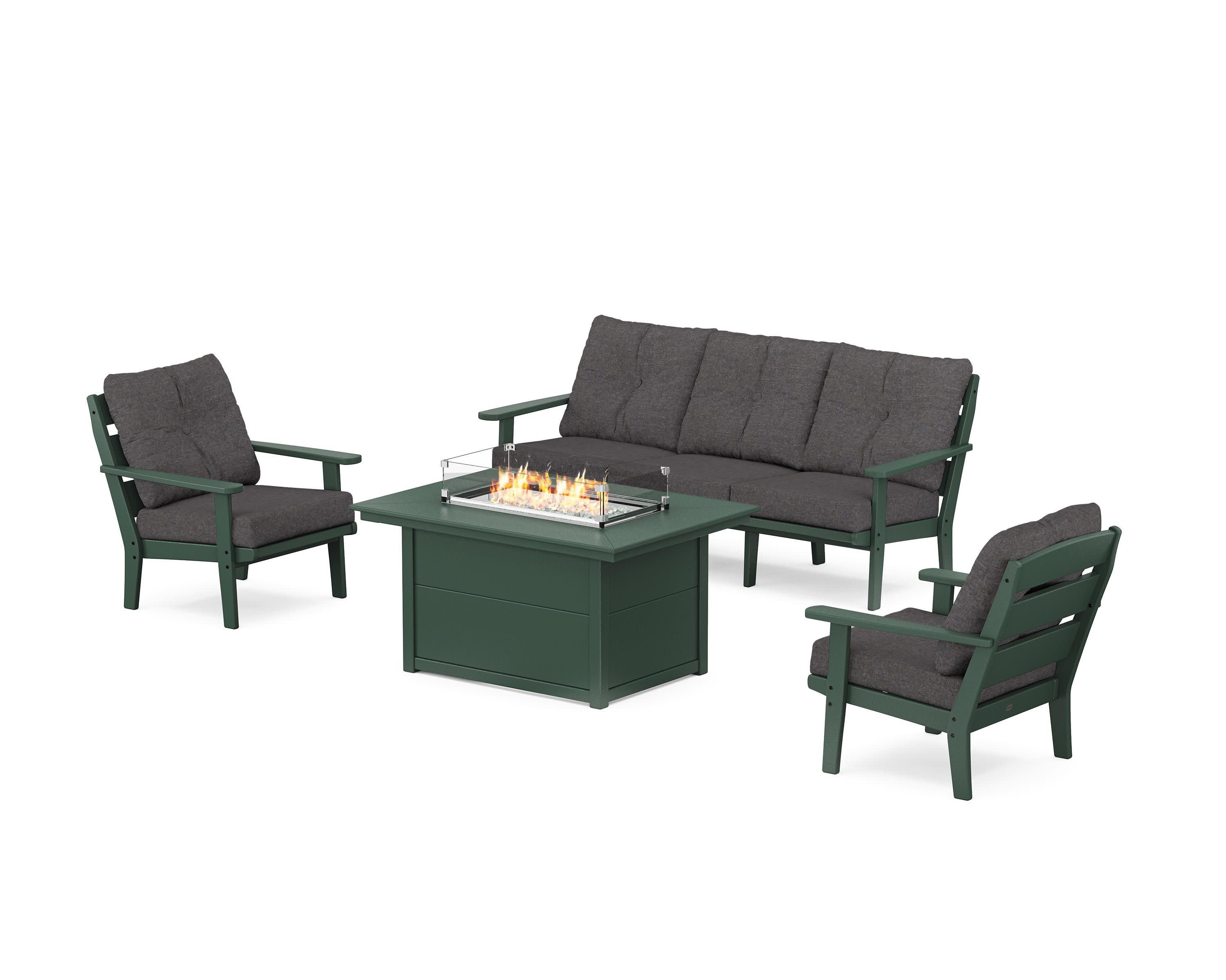 Lakeside Deep Seating Fire Pit Table Set in Green / Ash Charcoal