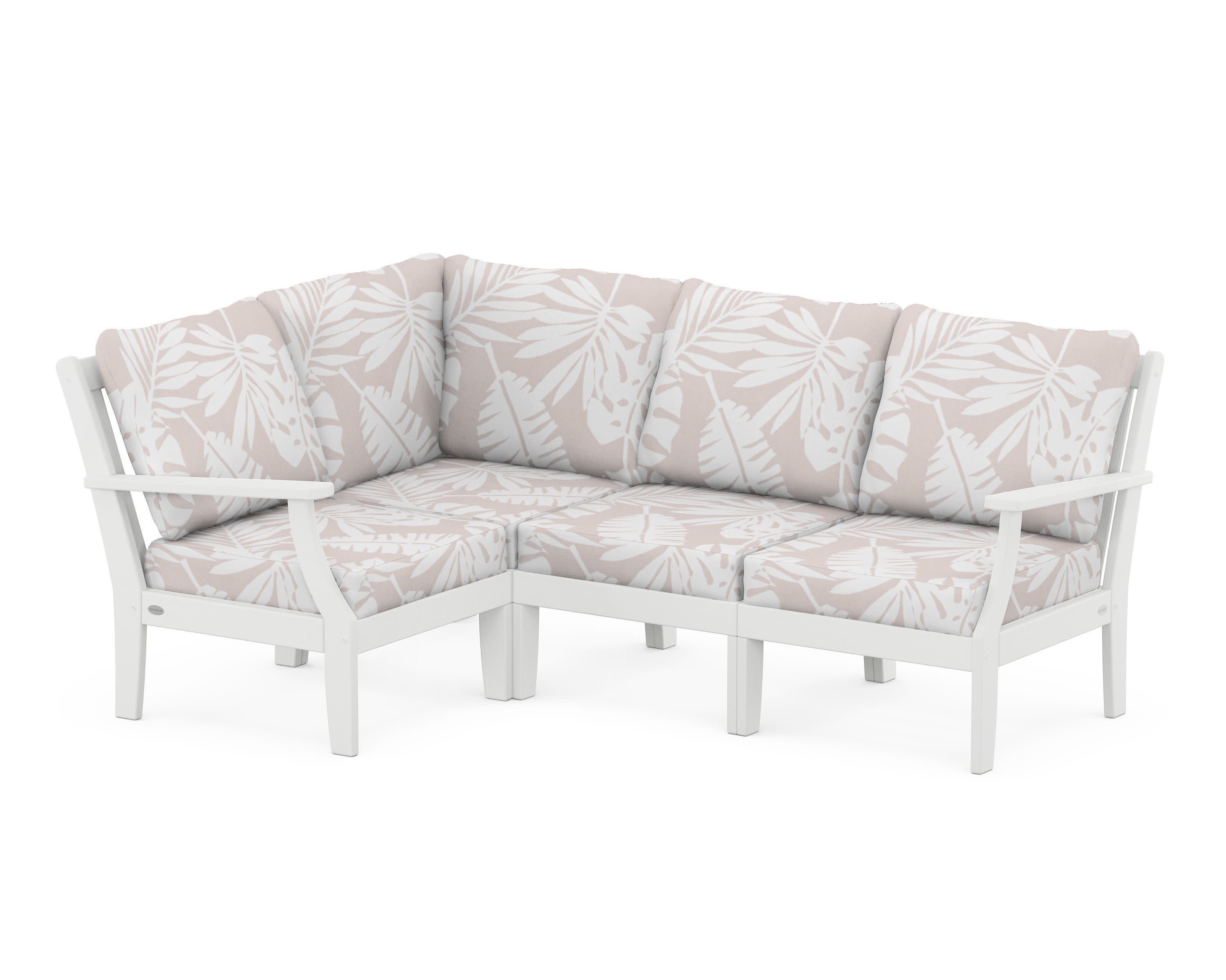 Braxton Modular 4-Piece Deep Seating Set in White / Leaf Dune Burlap