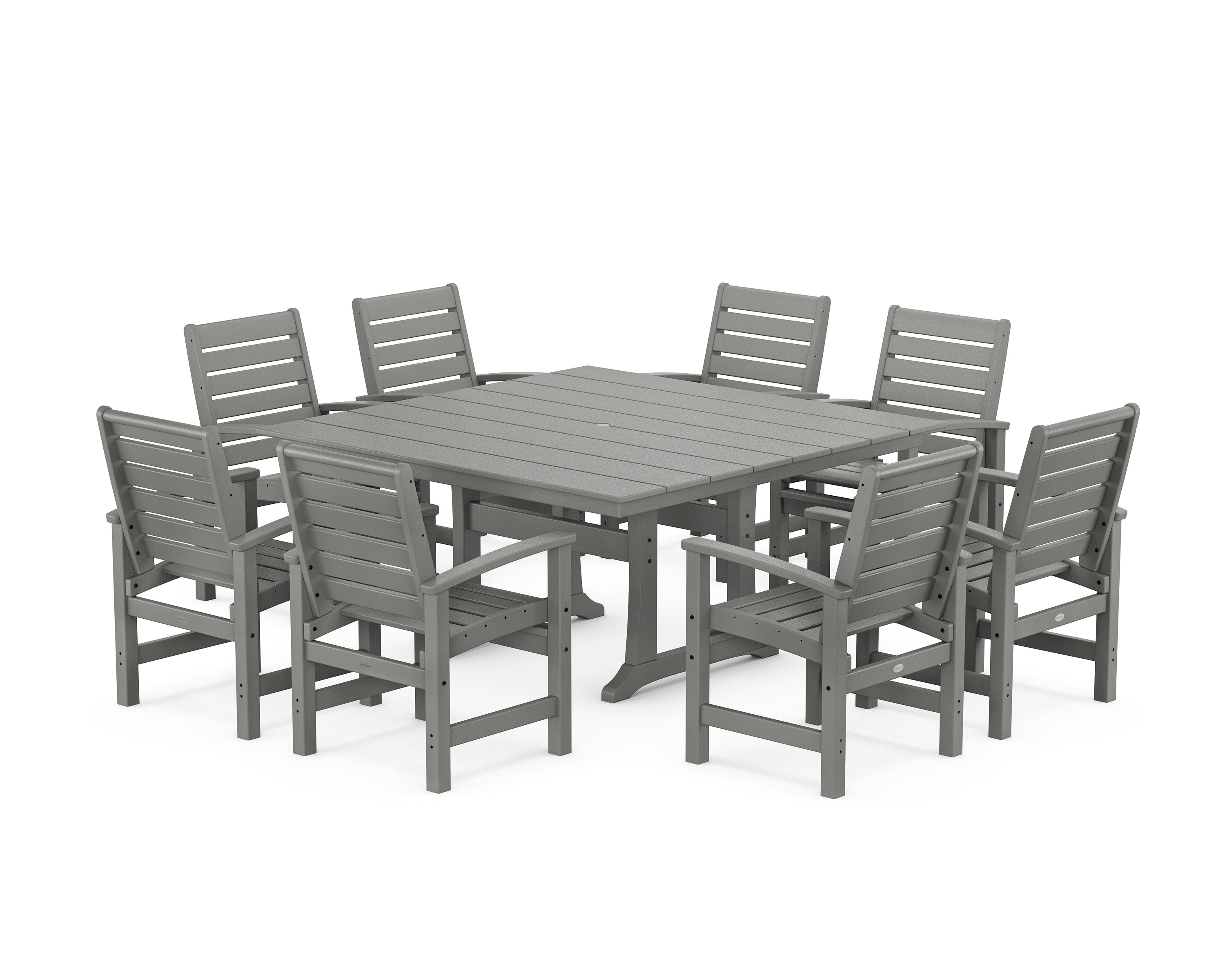 Signature 9-Piece Square Farmhouse Dining Set with Trestle Legs in Slate Grey