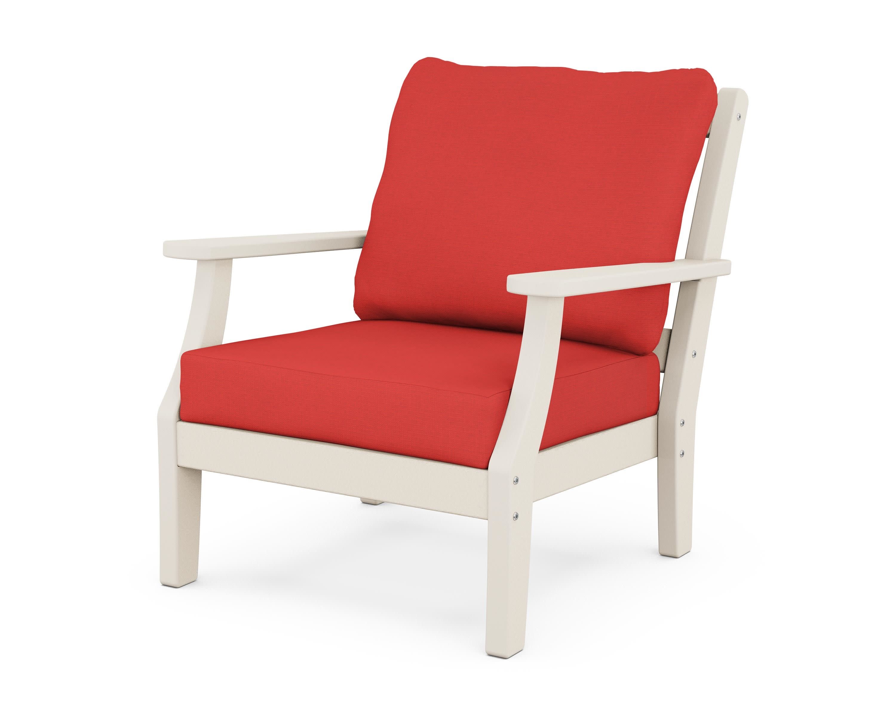 Chinoiserie Deep Seating Chair in Sand / Crimson Linen