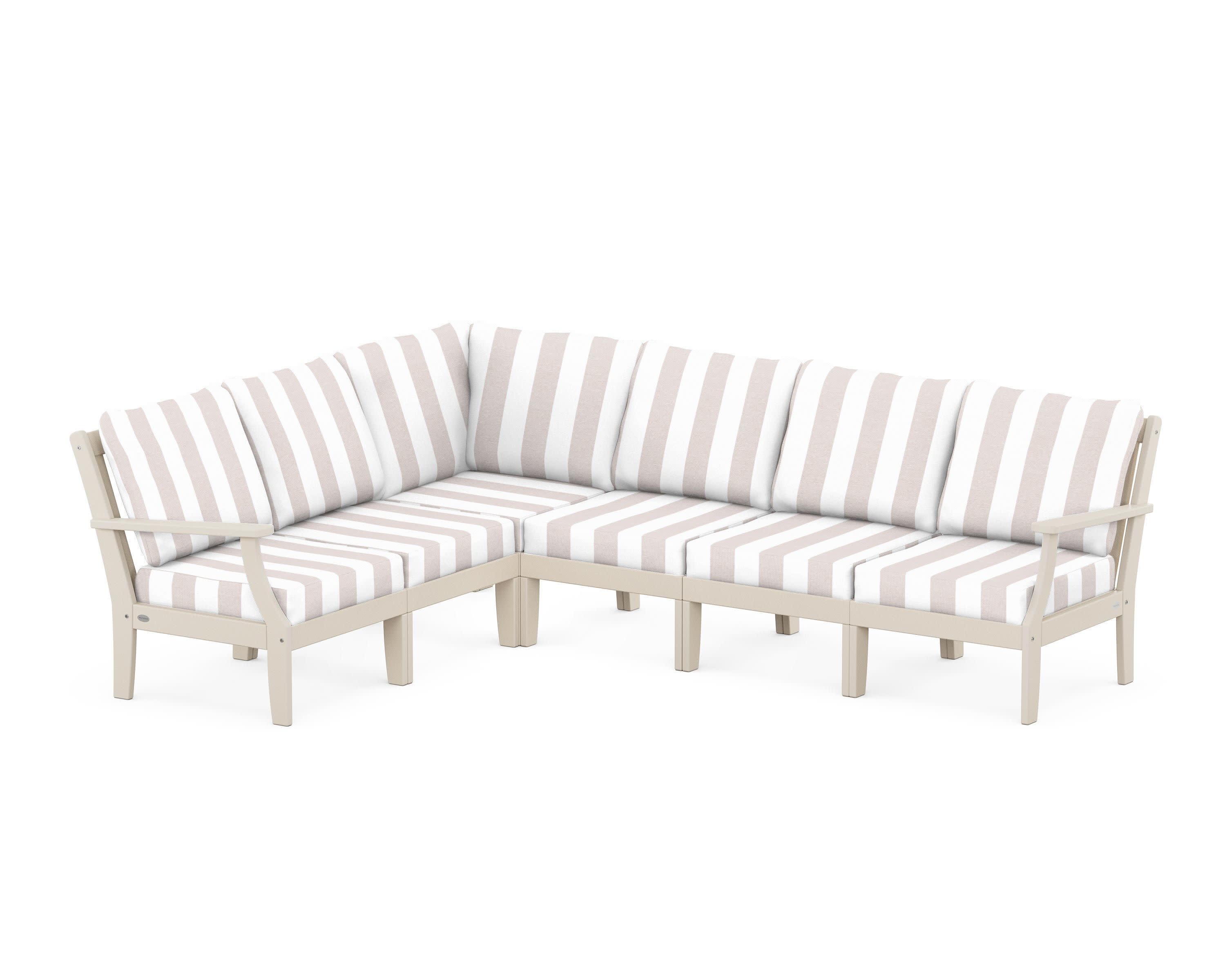 Braxton Modular 6-Piece Deep Seating Set in Sand / Cabana Stripe Dune Burlap