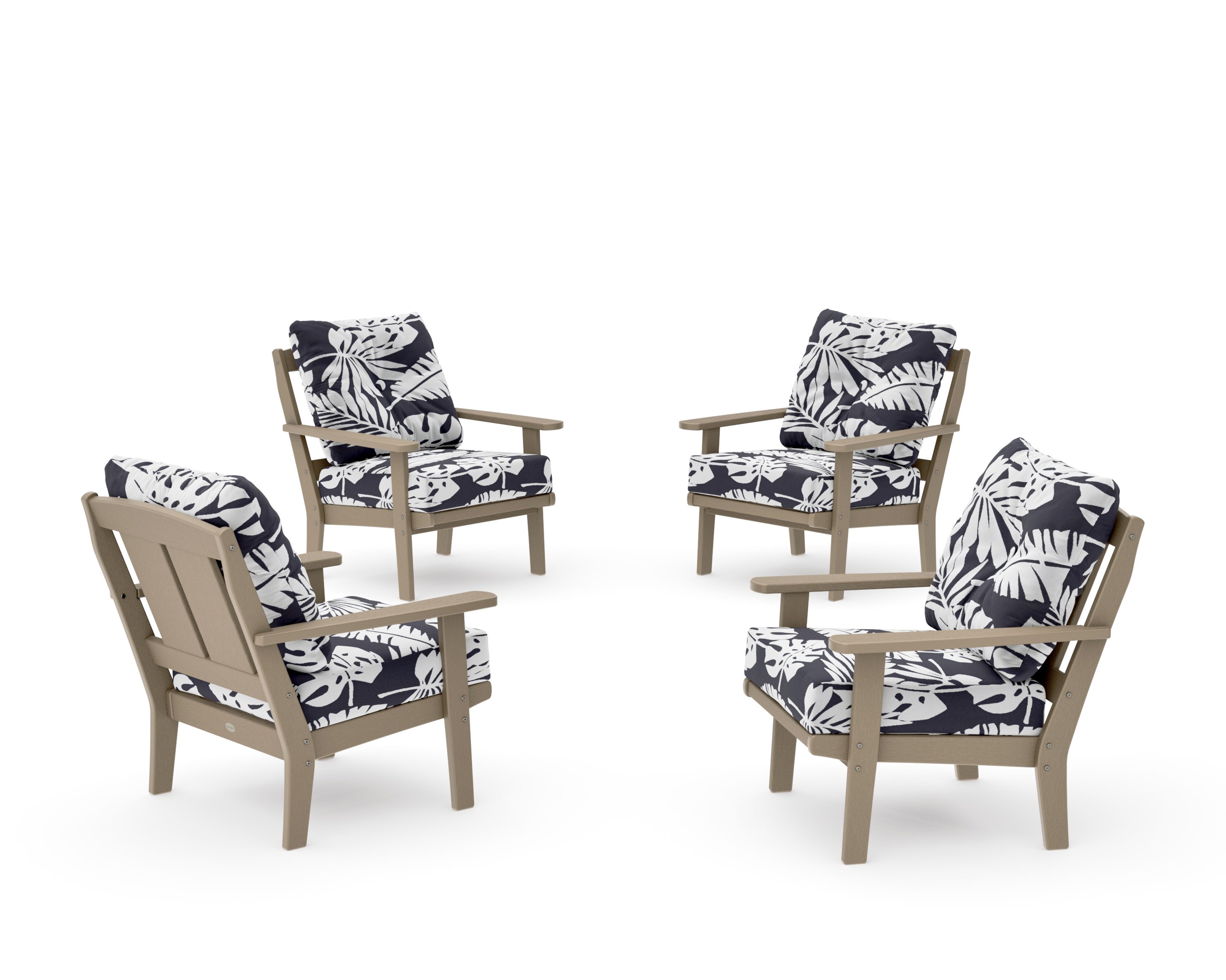 Mission 5-Piece Deep Seating Set with Fire Pit Table in Vintage Sahara / Leaf Navy