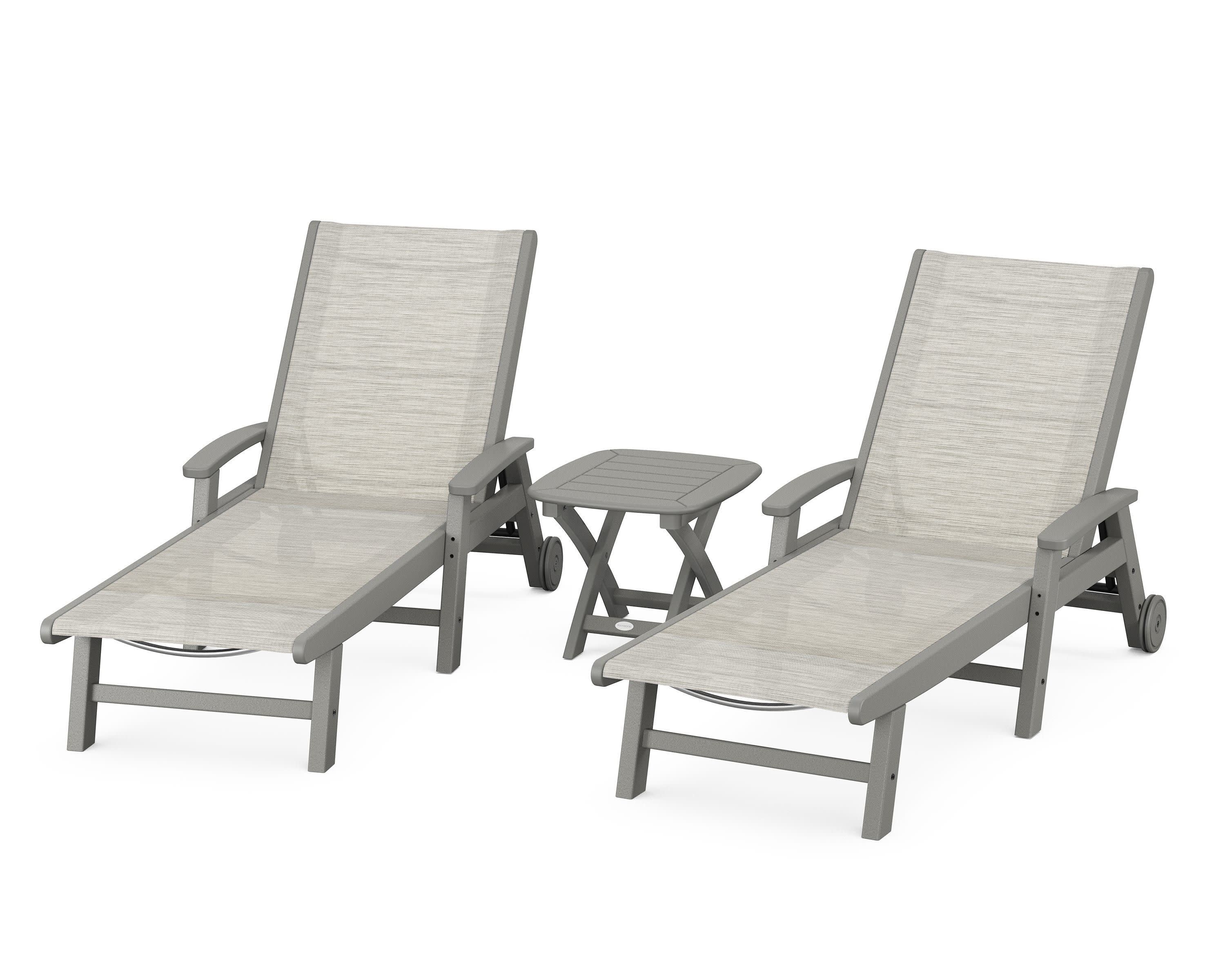 Coastal 3-Piece Wheeled Chaise Set in Slate Grey / Birch Sling