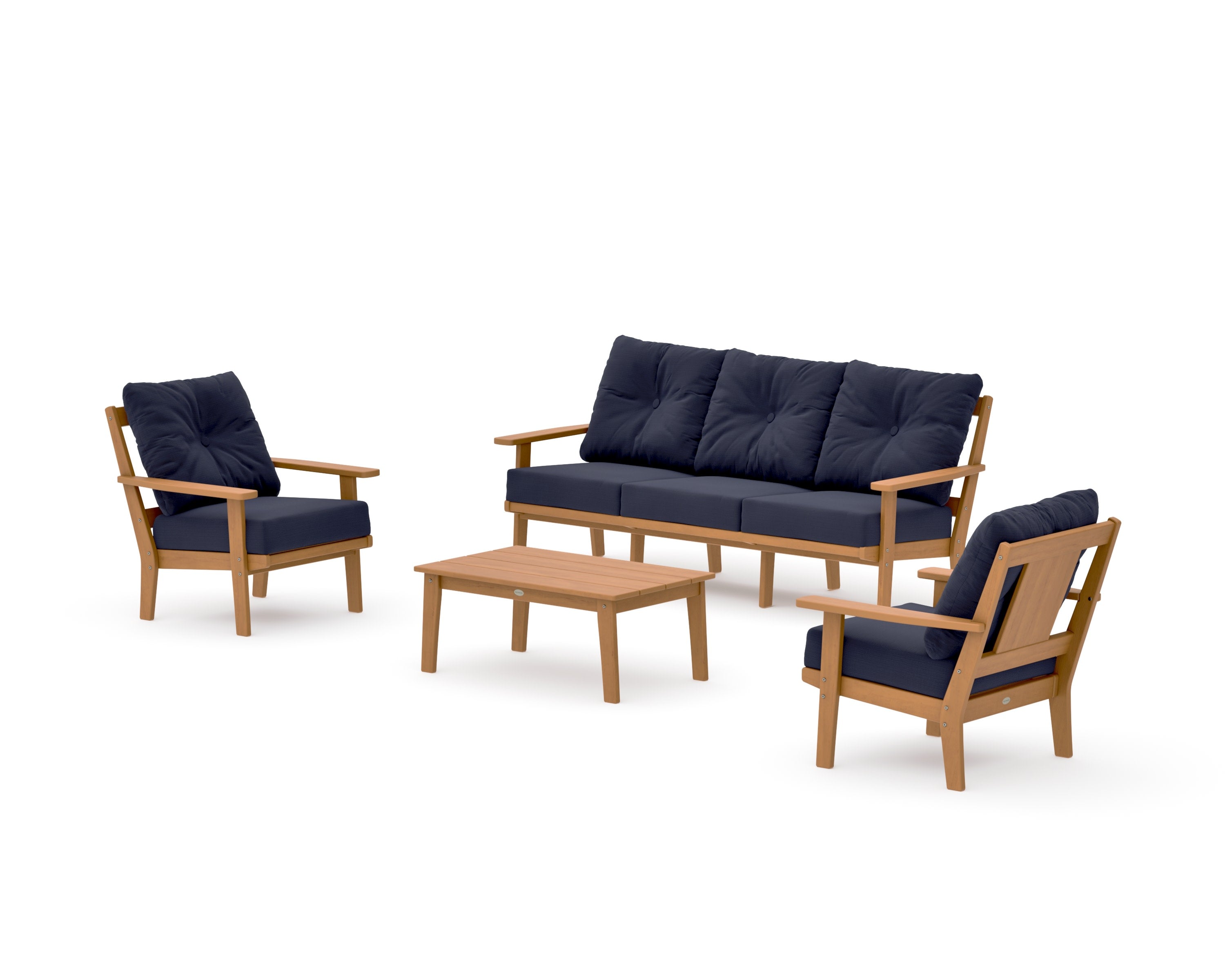 Prairie 4-Piece Deep Seating Set with Sofa in Natural / Navy Linen