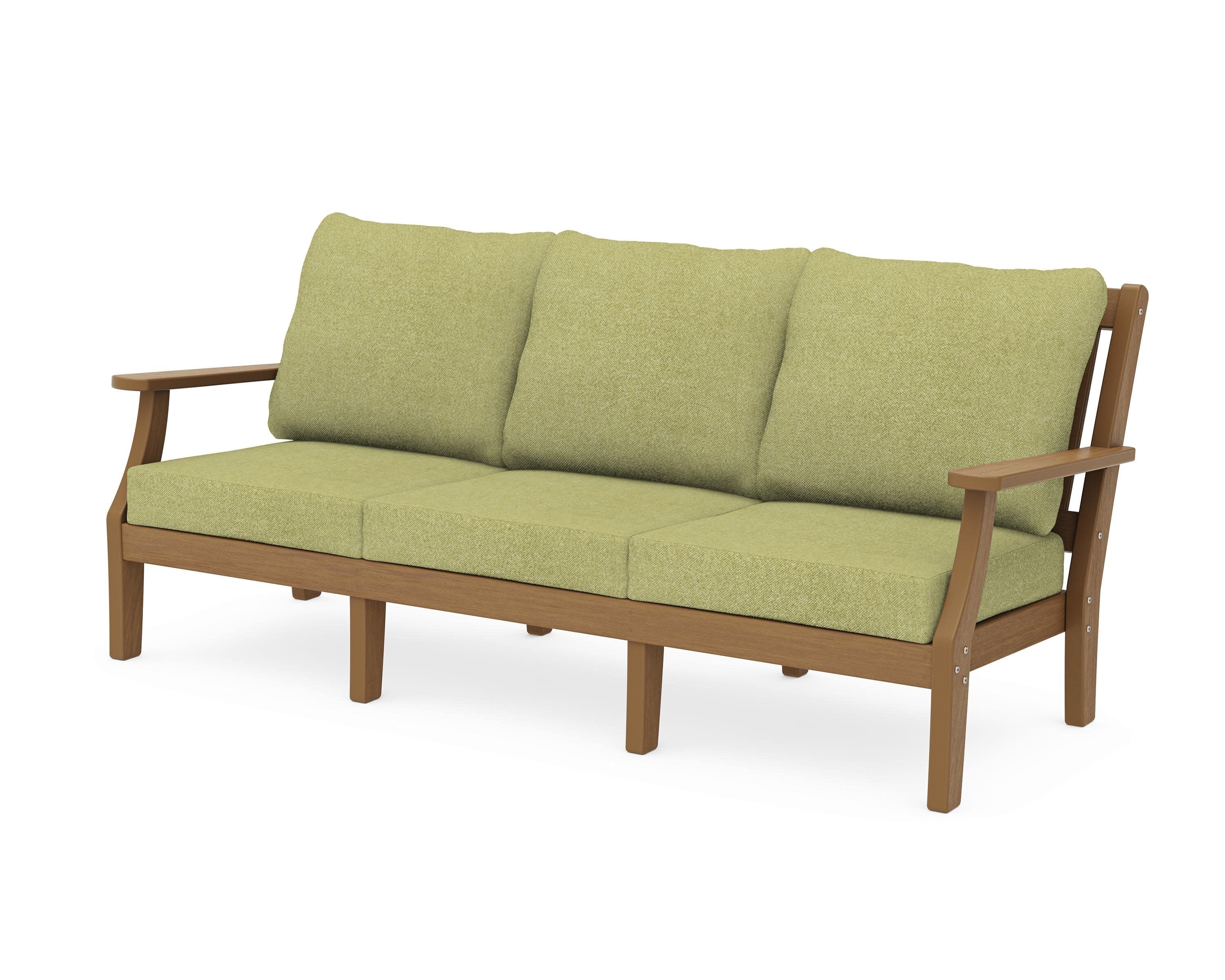 Chinoiserie Deep Seating Sofa in Natural / Chartreuse Boucle