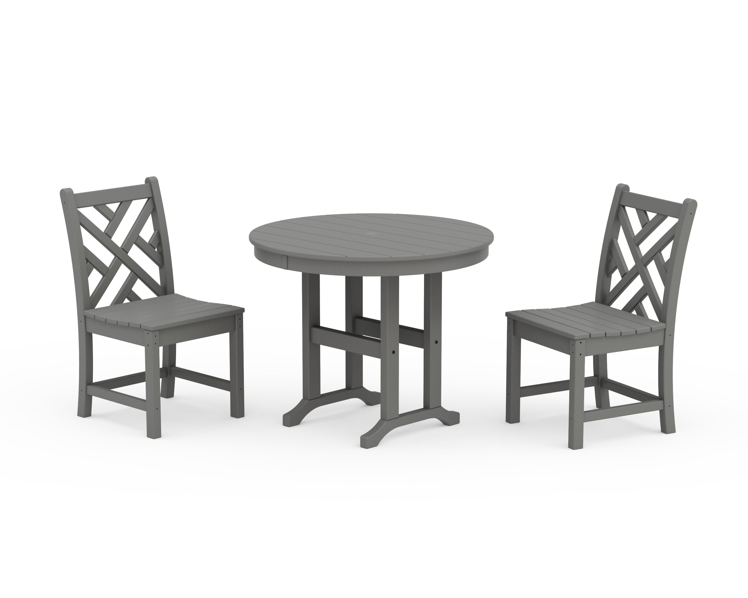 Chippendale Side Chair 3-Piece Round Dining Set in Slate Grey