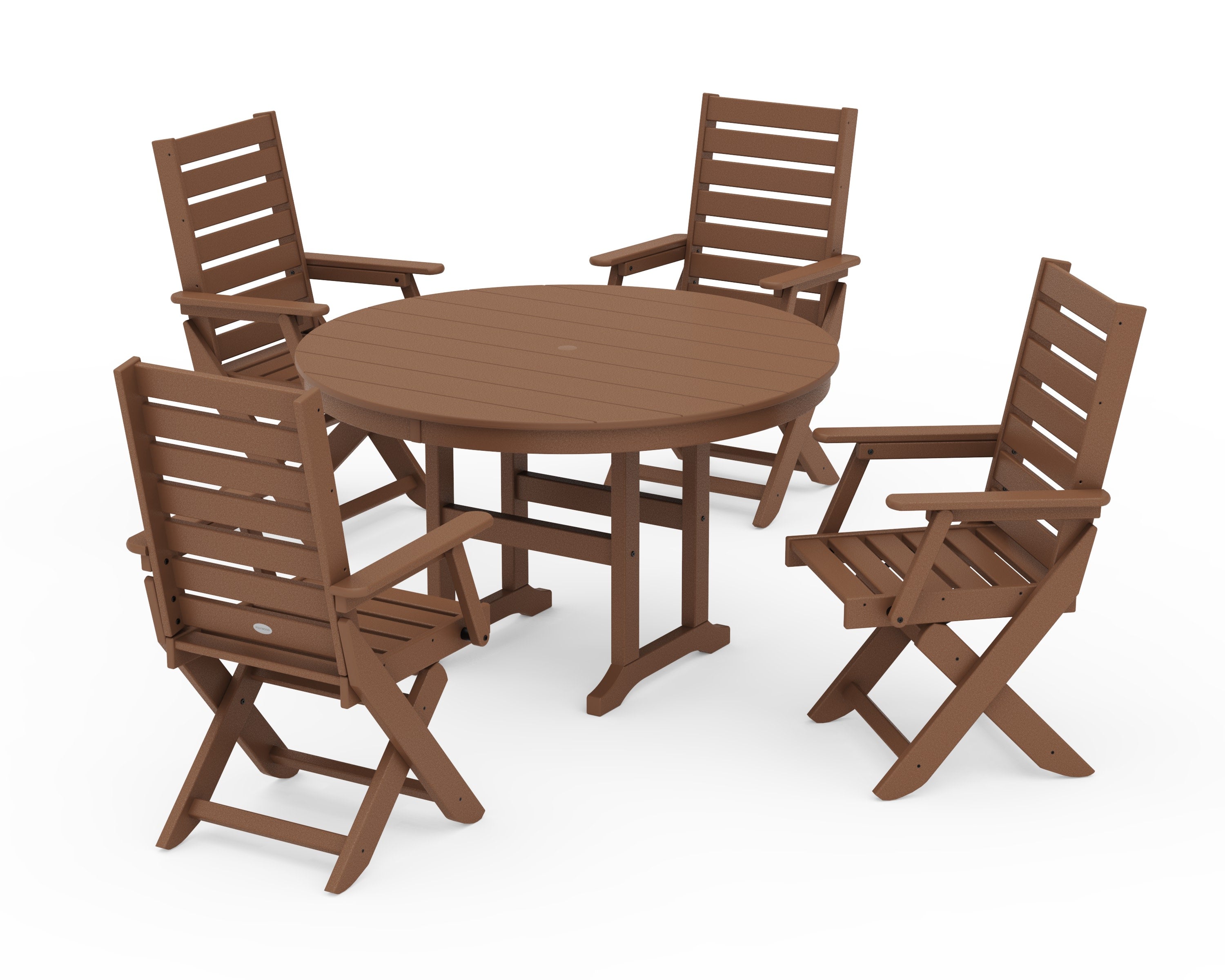 Captain Folding Chair 5-Piece Round Dining Set in Teak