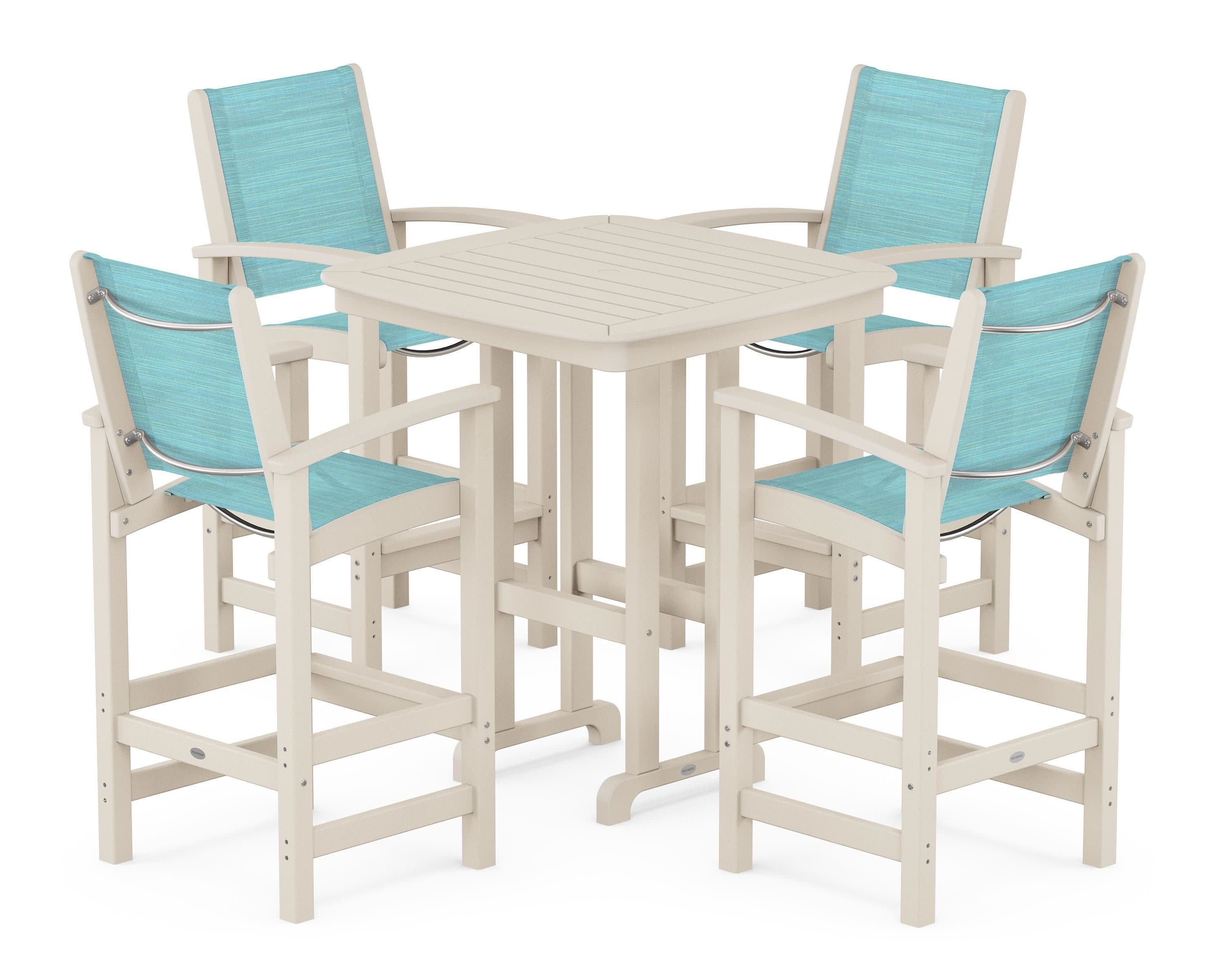 Coastal 5-Piece Bar Set in Sand / Dupioni Aquamarine Sling