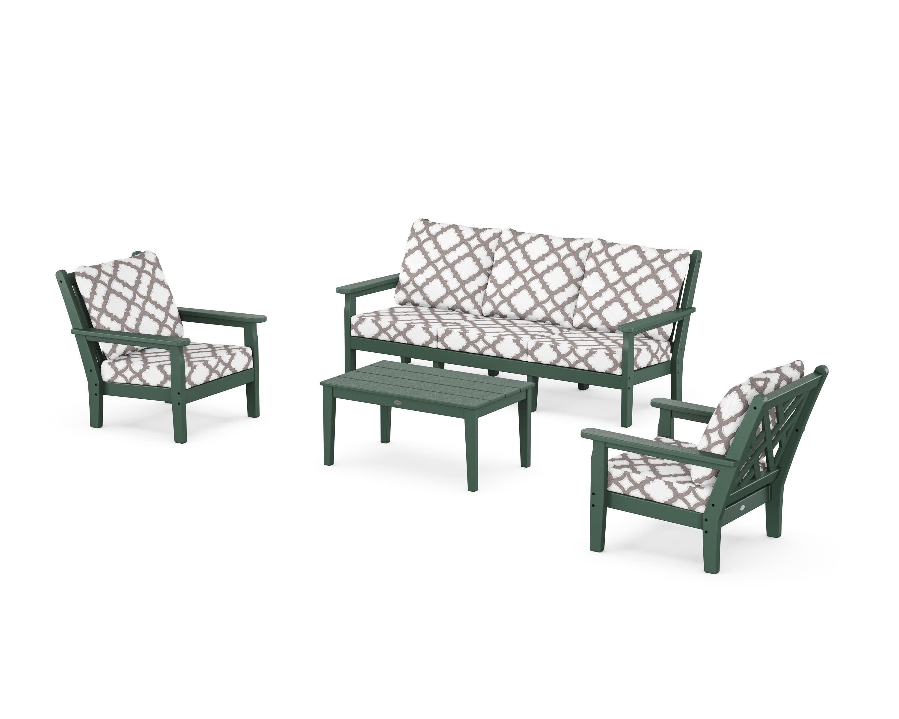 Chippendale 4-Piece Deep Seating Set with Sofa in Green / Trellis Grey Mist