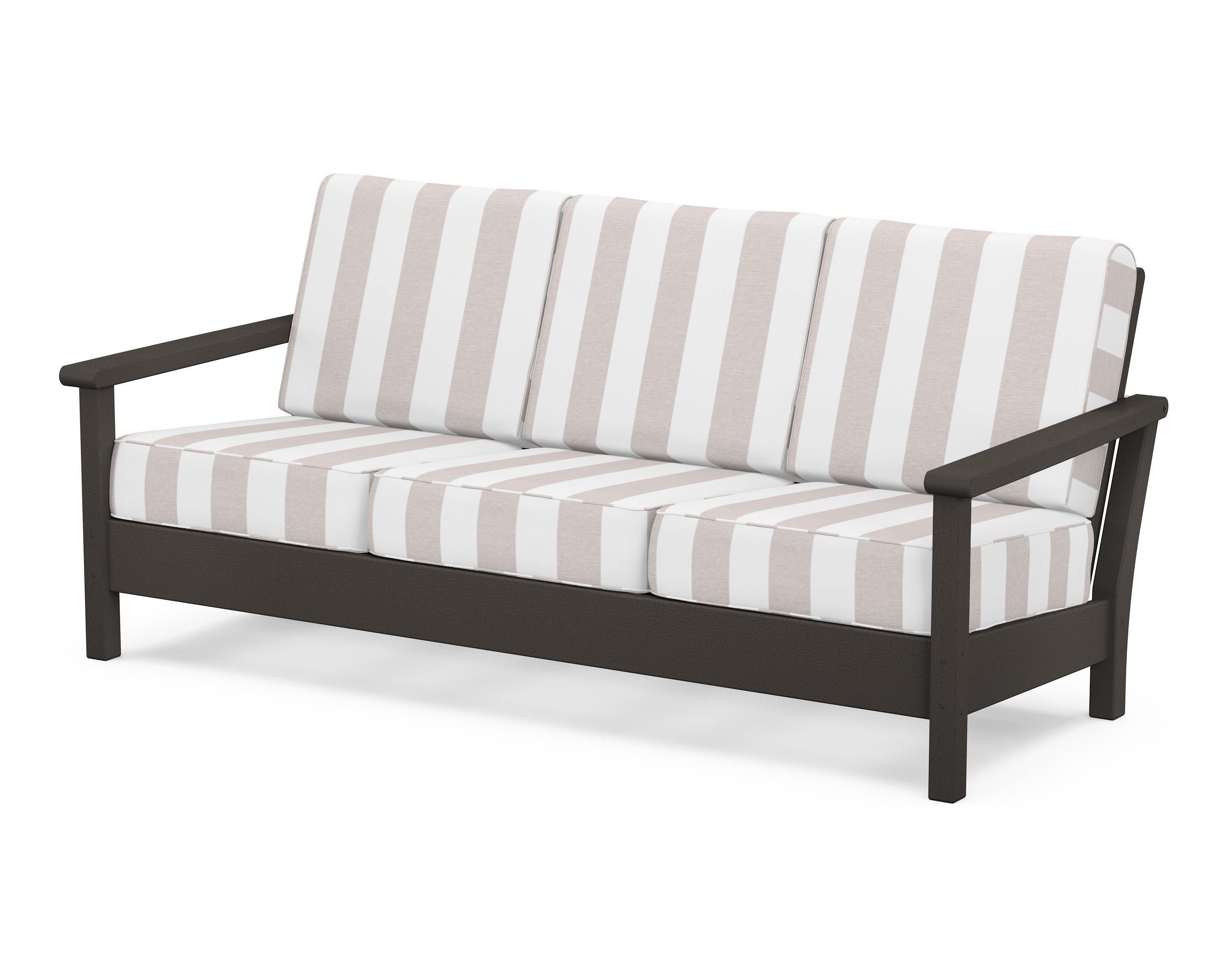 Harbour Deep Seating Sofa in Vintage Coffee / Cabana Stripe Dune Burlap