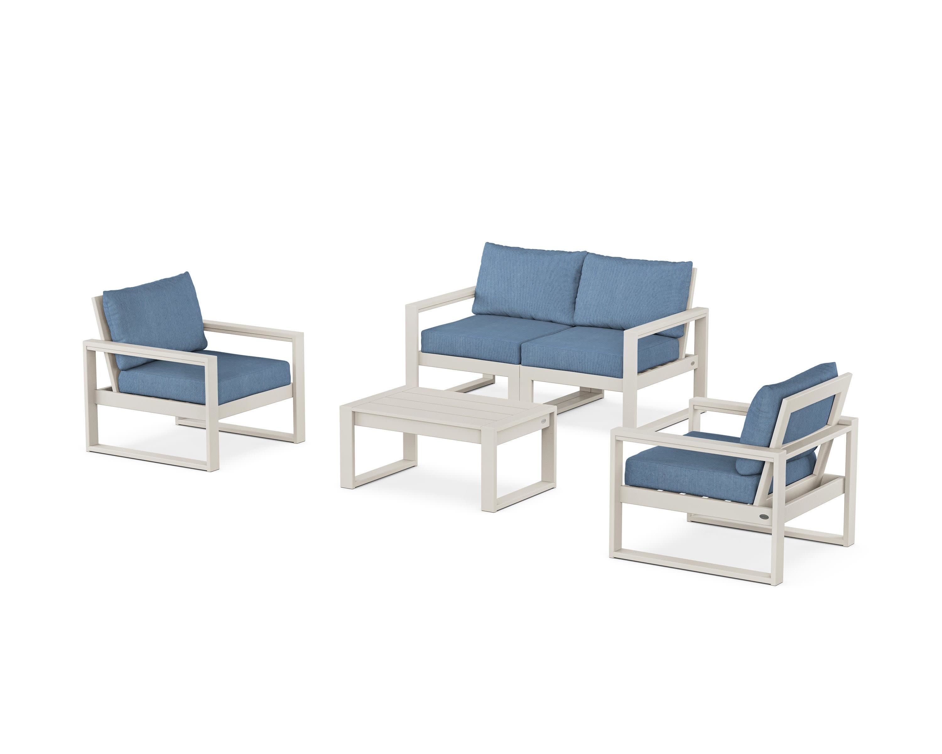 EDGE Sectional 4-Piece Deep Seating Set with Loveseat in Sand / Sky Blue