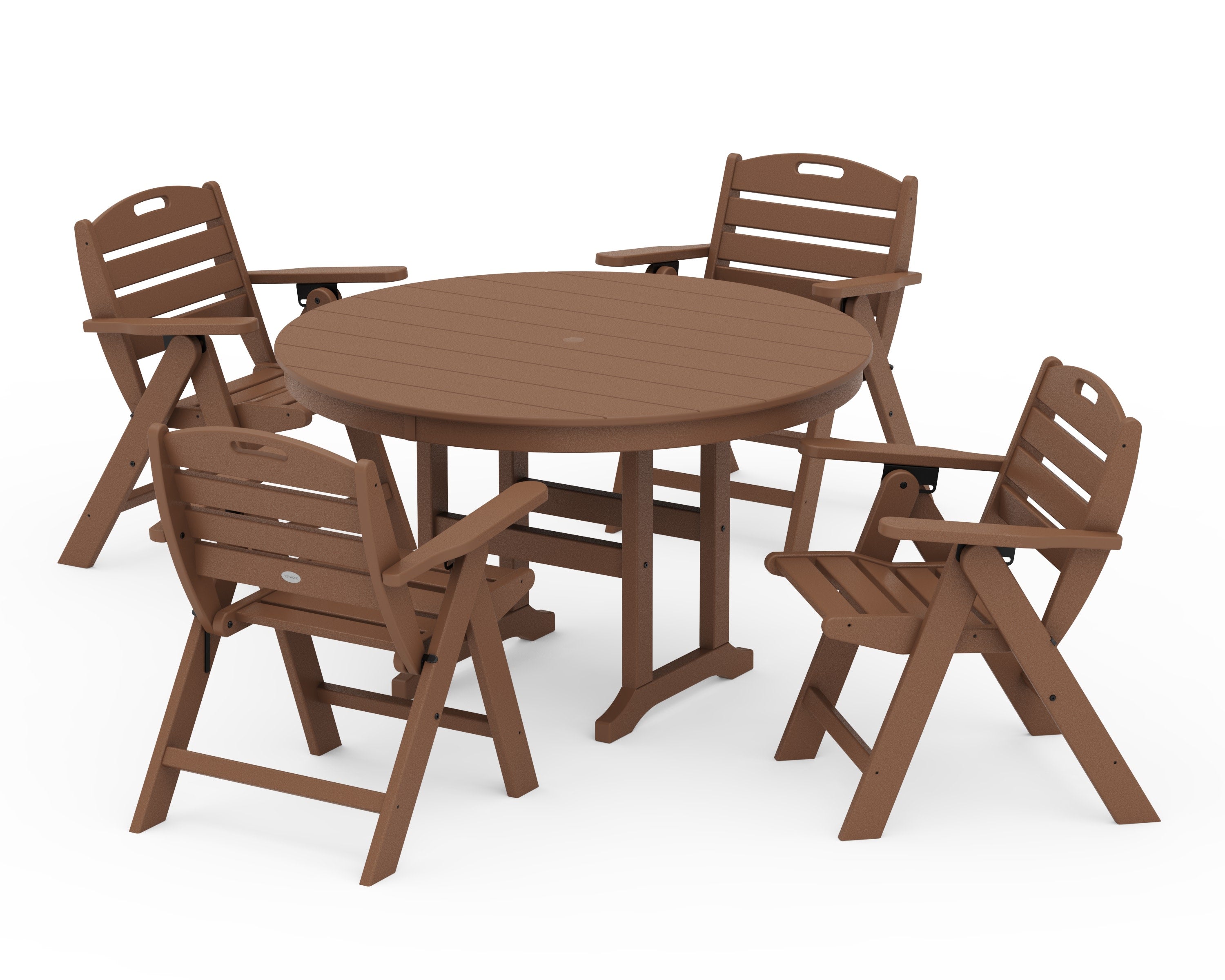 Nautical Folding Lowback Chair 5-Piece Round Farmhouse Dining Set in Teak