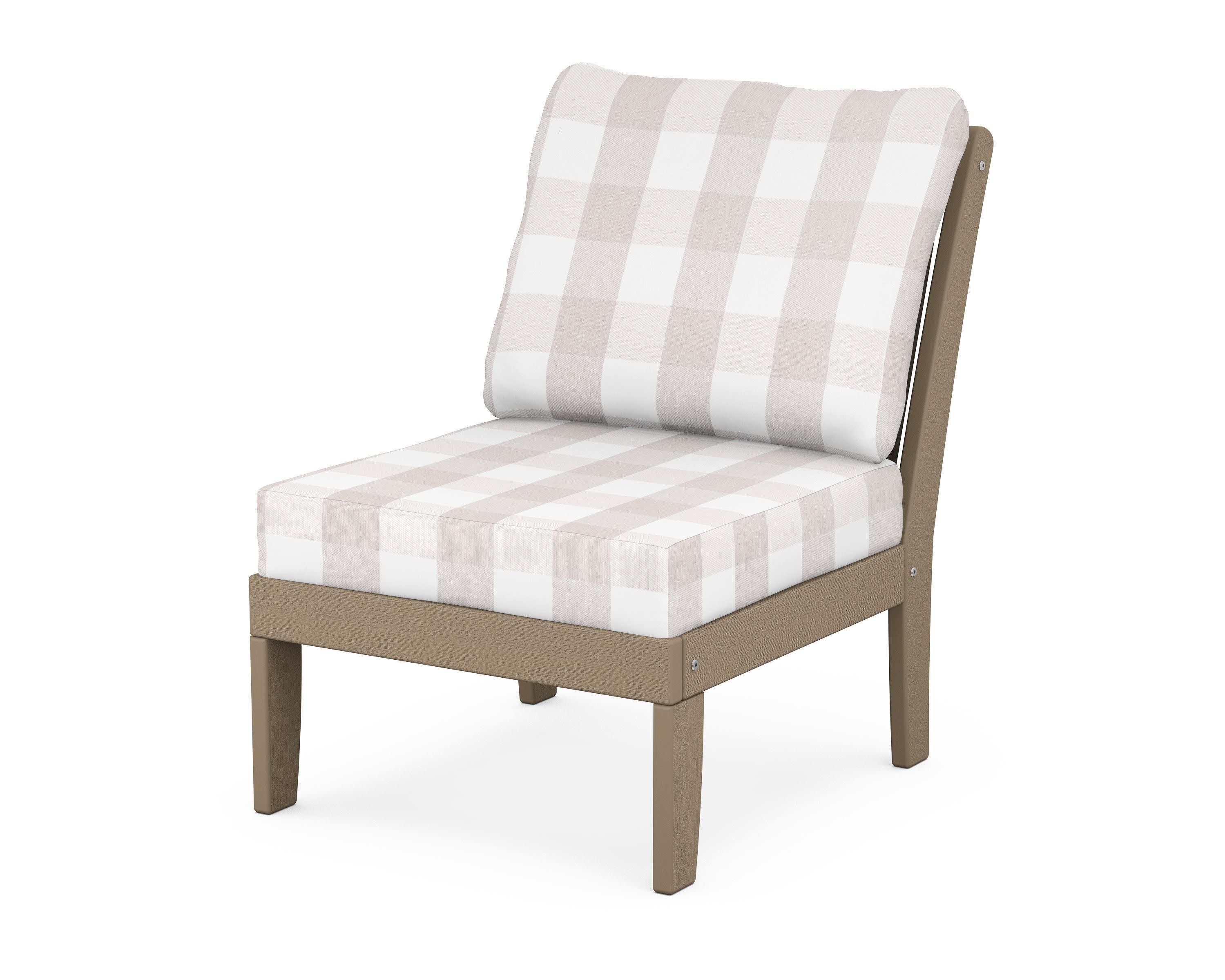 Braxton Modular Armless Chair in Vintage Sahara / Buffalo Plaid Dune Burlap