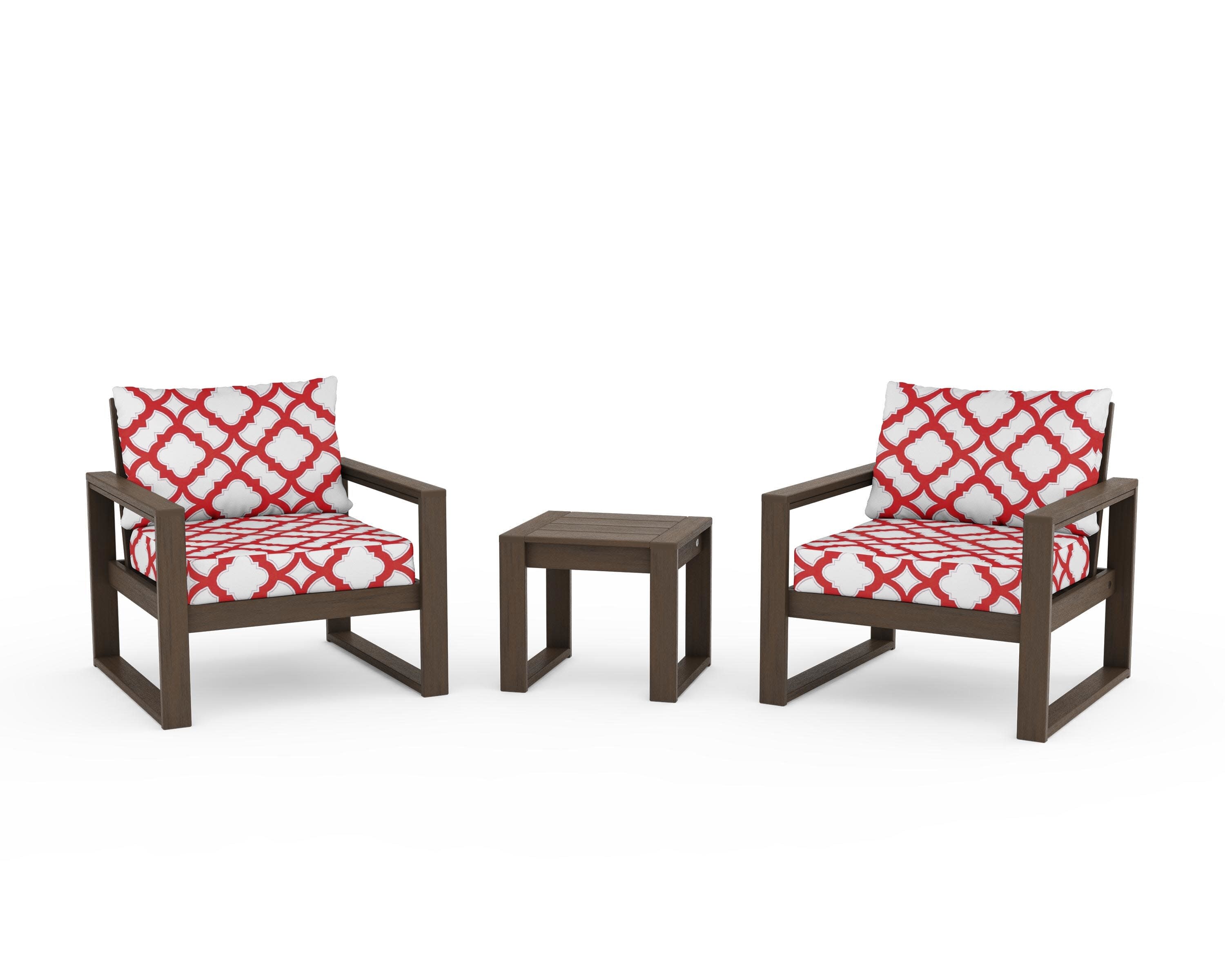 EDGE Sectional 3-Piece Deep Seating Set in Kona / Trellis Crimson