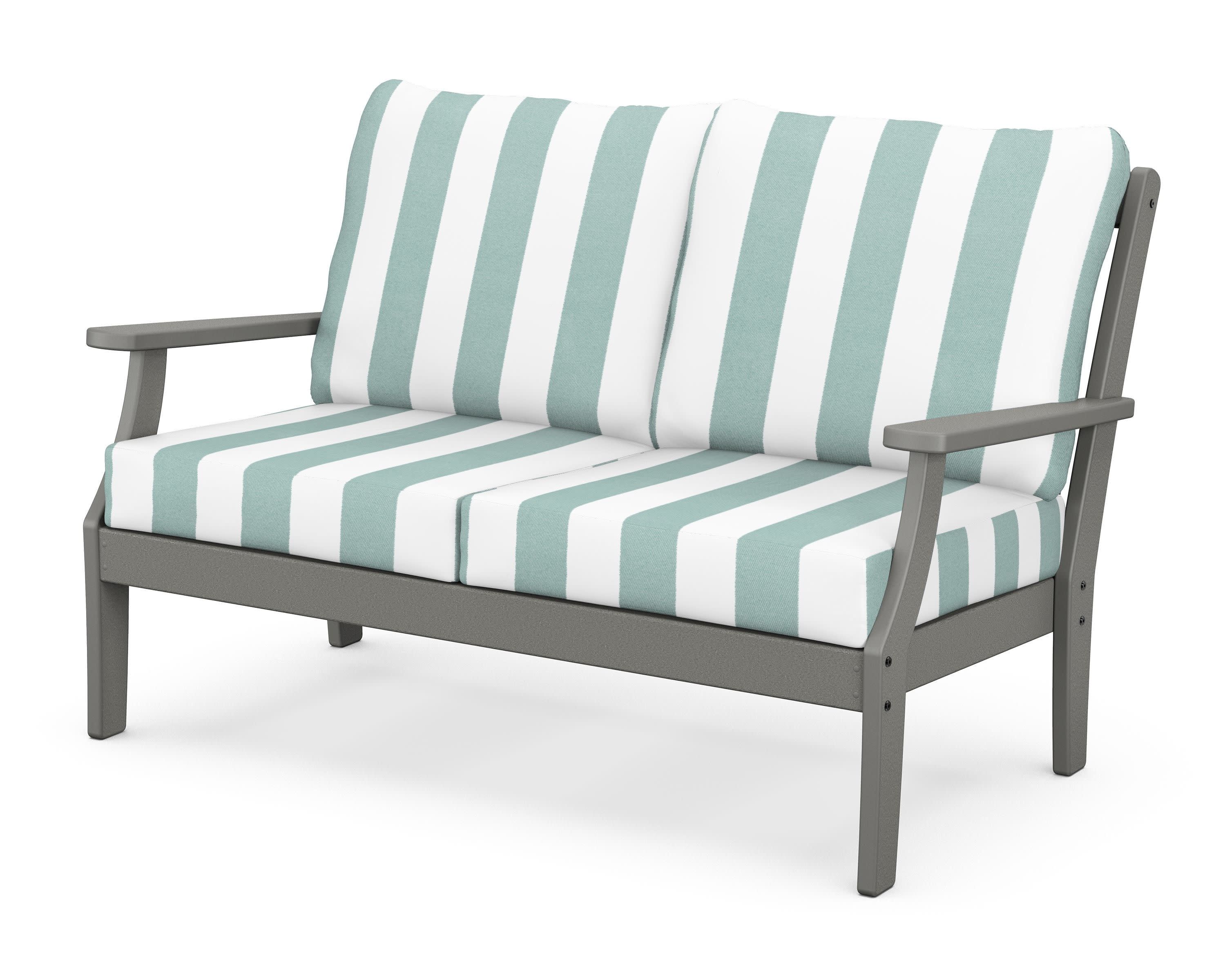 Braxton Deep Seating Loveseat in Slate Grey / Cabana Stripe Glacier Spa