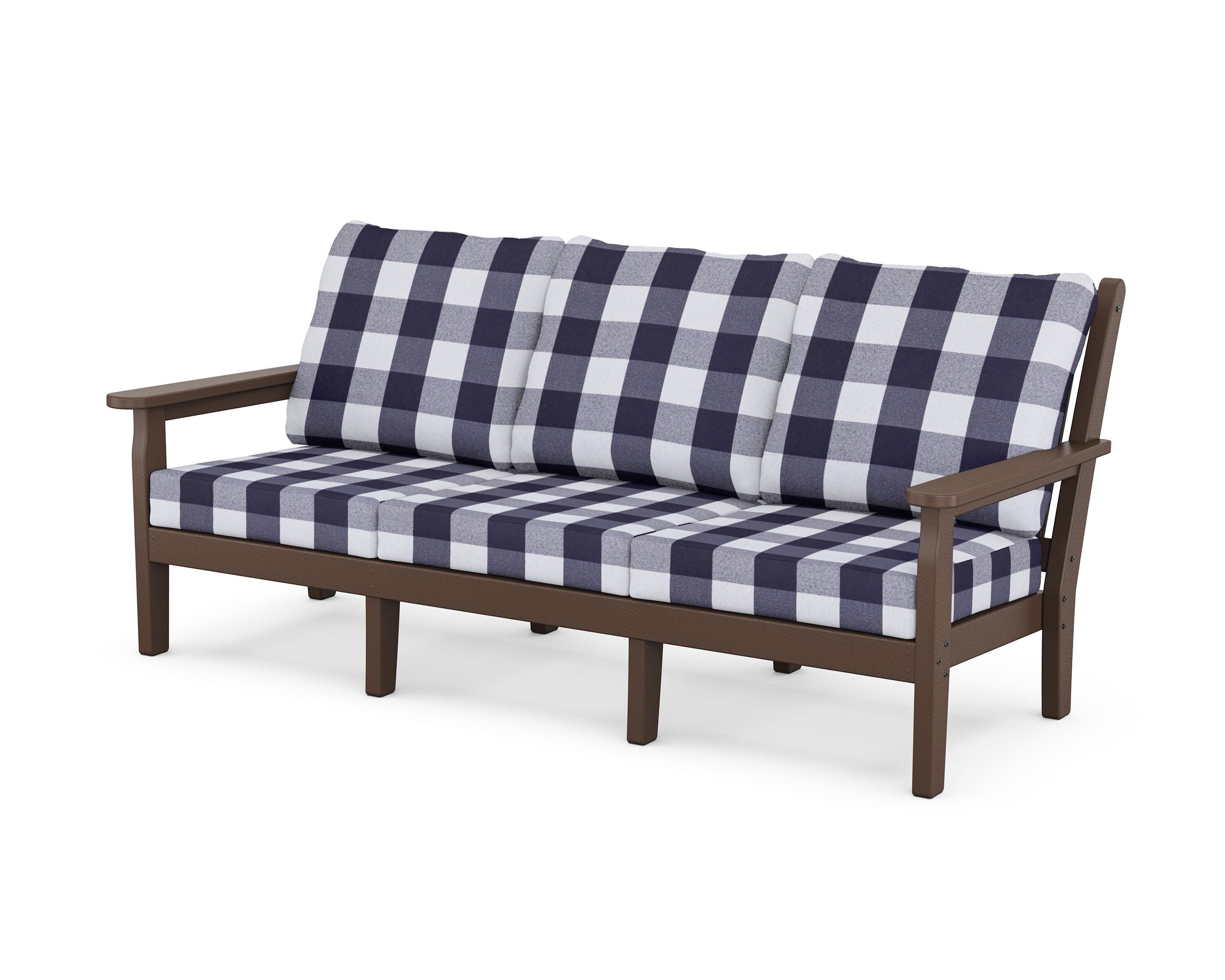 Chippendale Deep Seating Sofa in Mahogany / Buffalo Plaid Navy