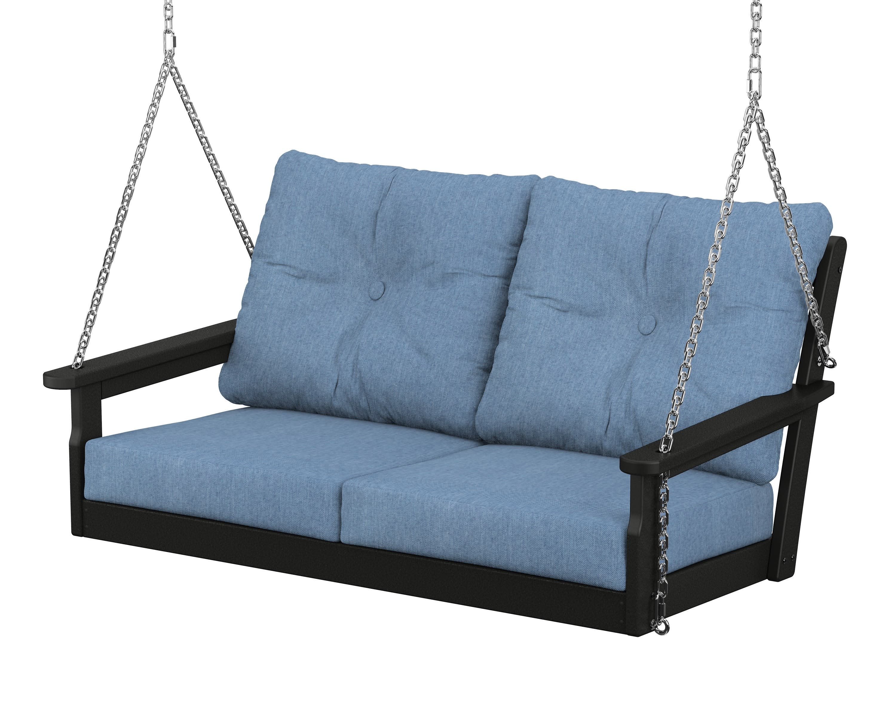 Vineyard Deep Seating Swing in Black / Sky Blue