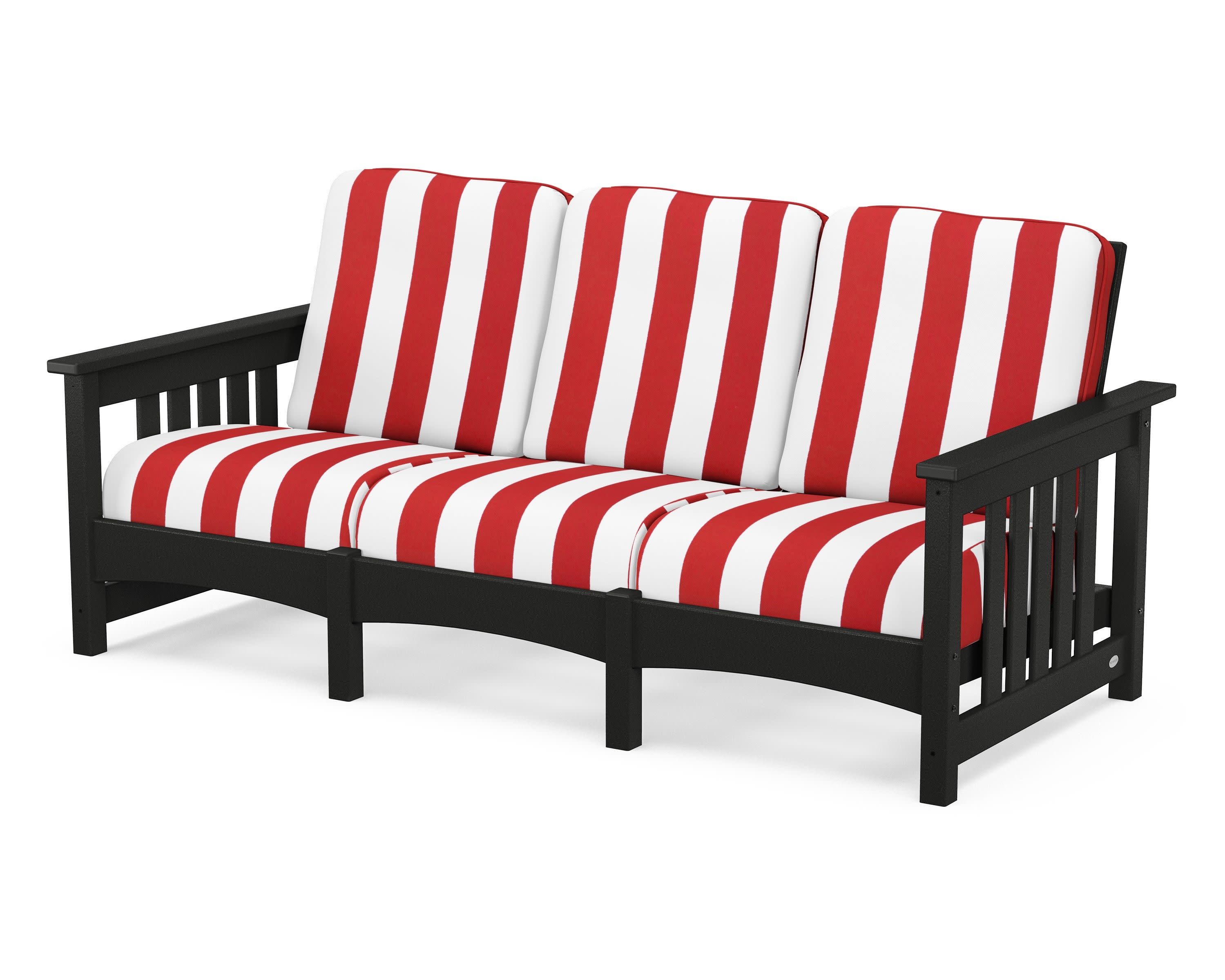Club Mission Sofa in Black / Cabana Stripe Crimson