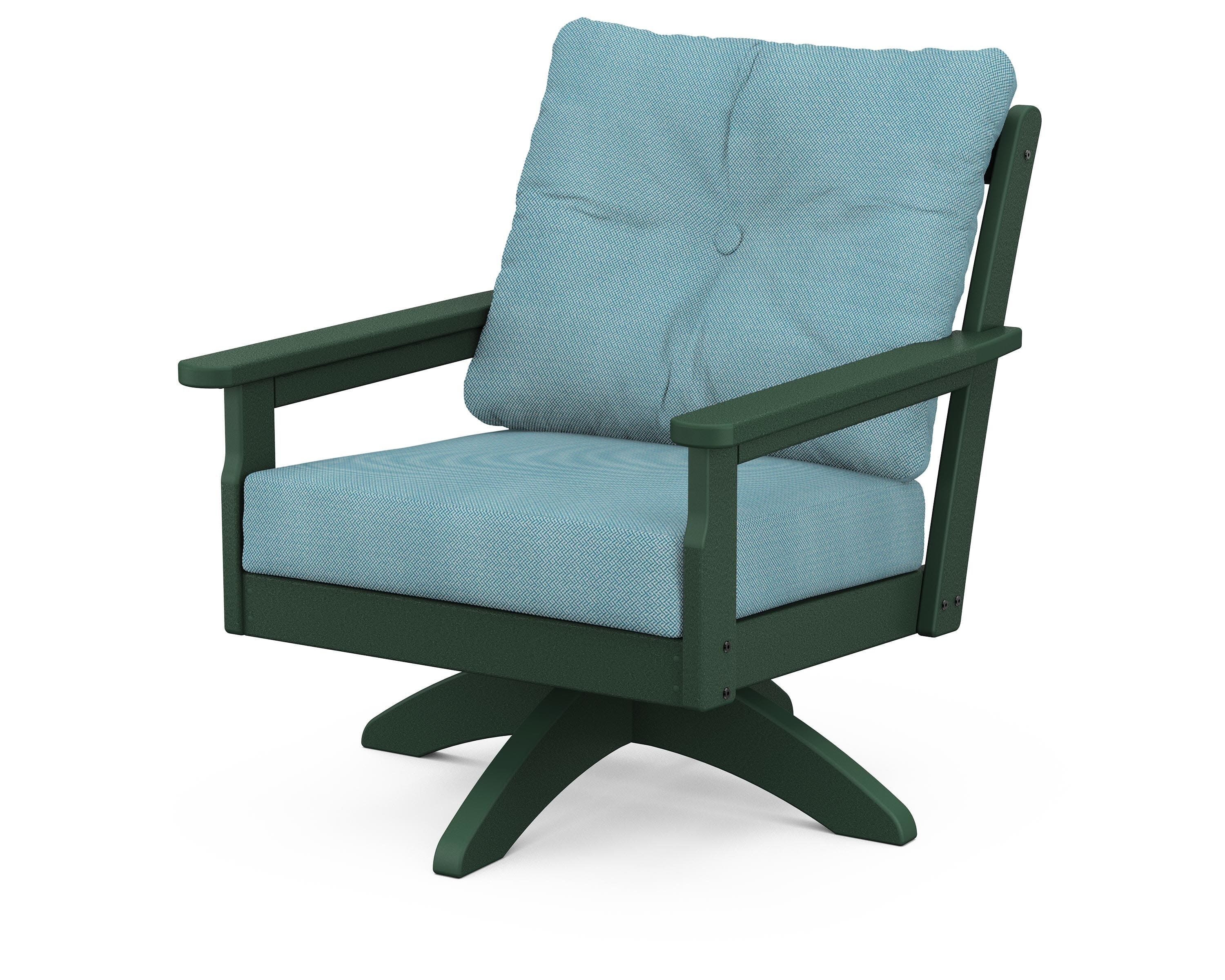 Vineyard Deep Seating Swivel Chair in Green / Lattice Sky Blue