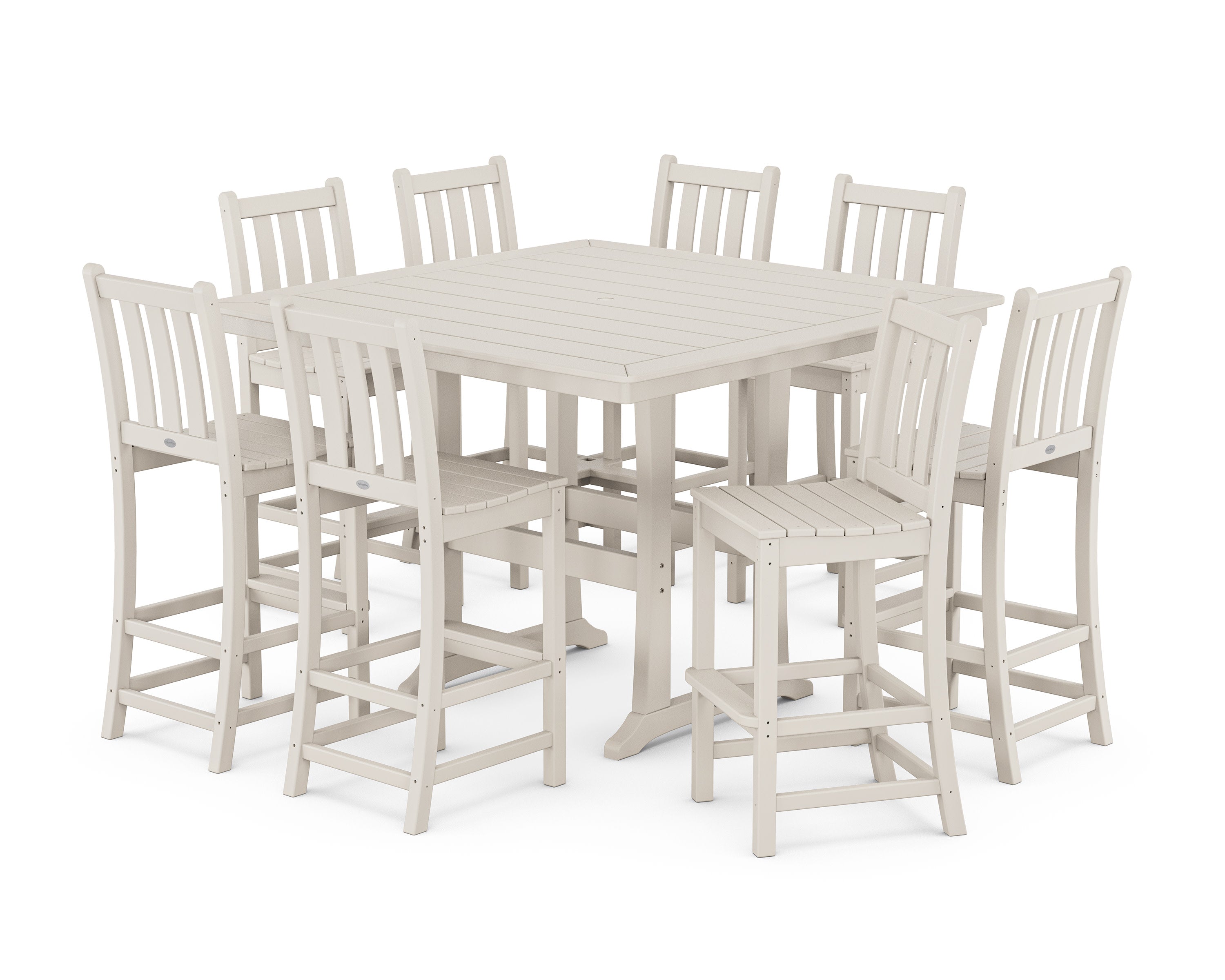 Traditional Garden 9-Piece Nautical Trestle Bar Set in Sand