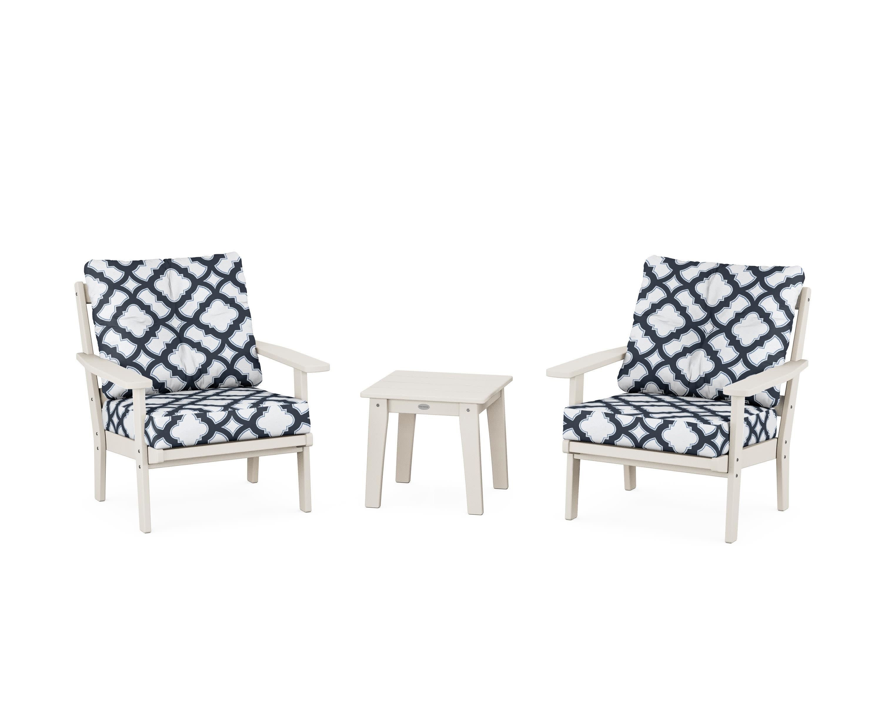 Oxford 3-Piece Deep Seating Set in Sand / Trellis Marine Indigo