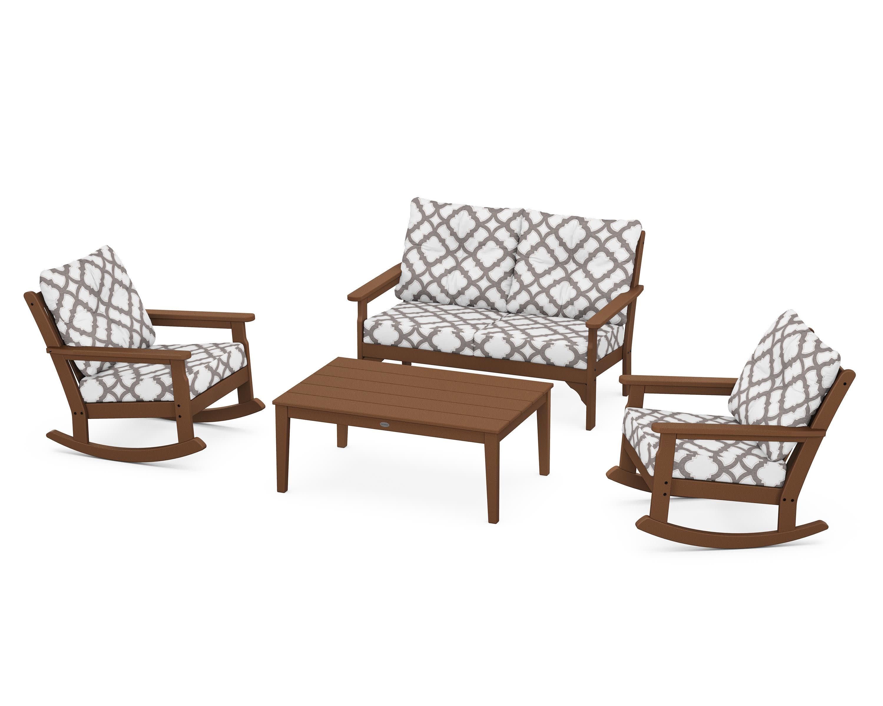 Vineyard 4-Piece Deep Seating Rocking Chair Set in Teak / Trellis Grey Mist