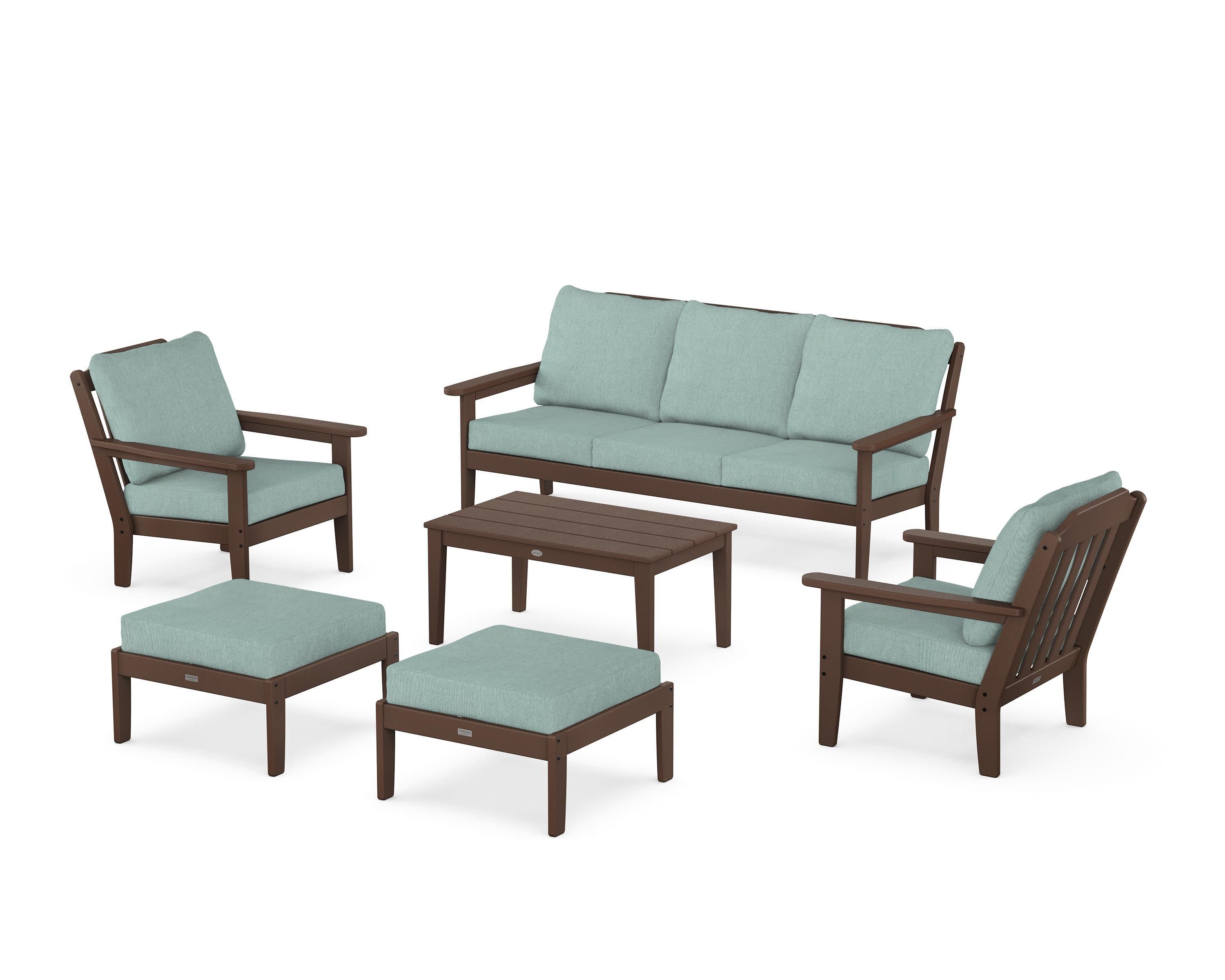 Cottage 6-Piece Lounge Sofa Set in Mahogany / Glacier Spa