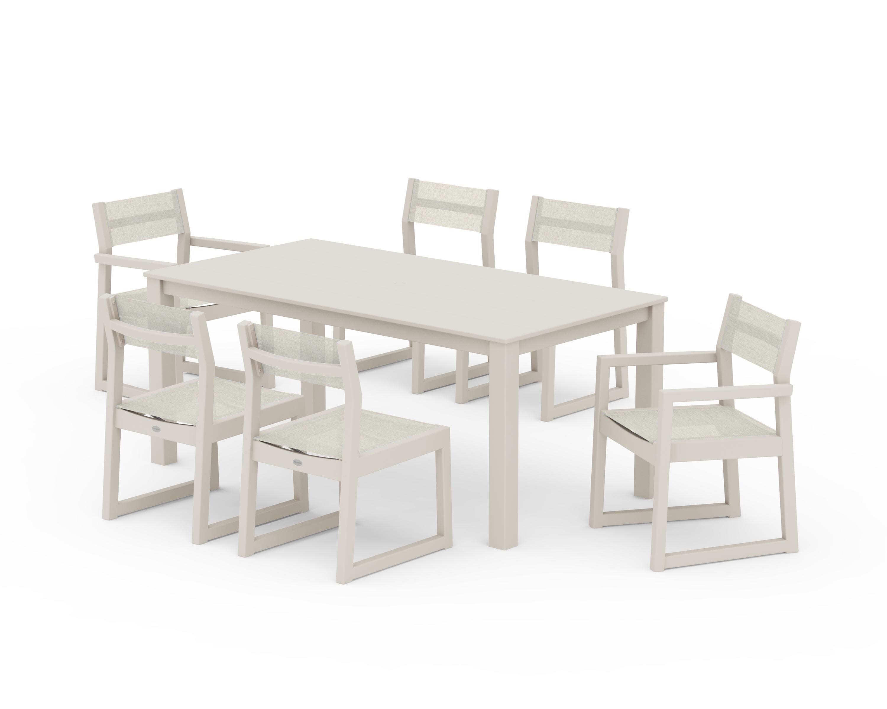 EDGE Sling 7-Piece Parsons Dining Set in Sand / Parchment Sling