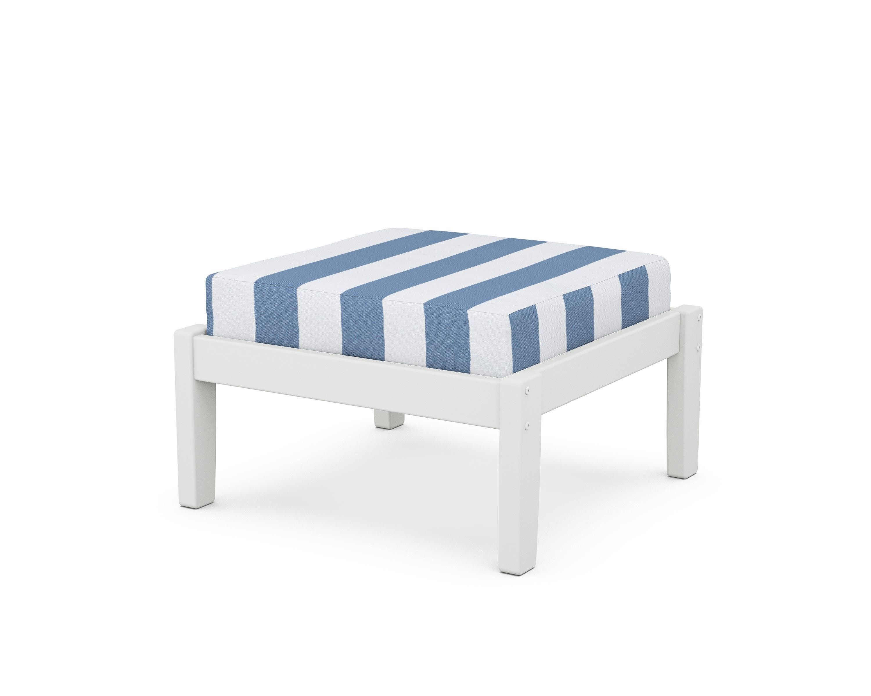 Deep Seating Ottoman in White / Cabana Stripe Sky Blue