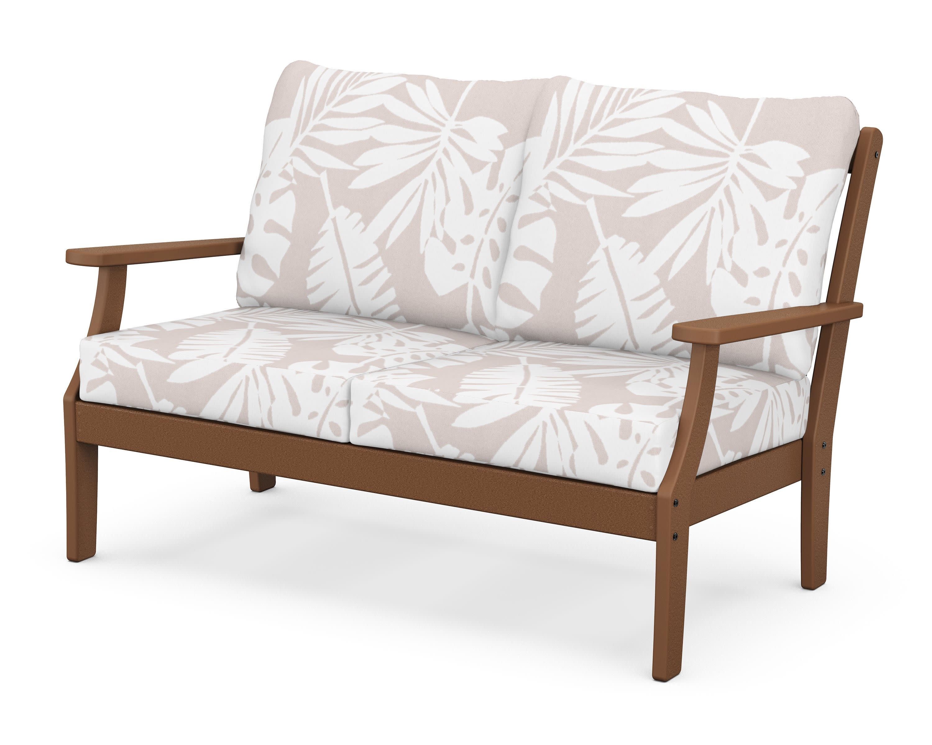Braxton Deep Seating Loveseat in Teak / Leaf Dune Burlap